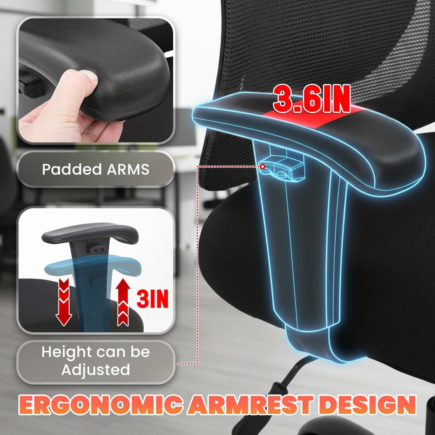 image:imageBestOffice Big and Tall Office Chair 500lbs Desk Chair Mesh Computer Chair with Lumbar Support Wide Seat High BackBlack