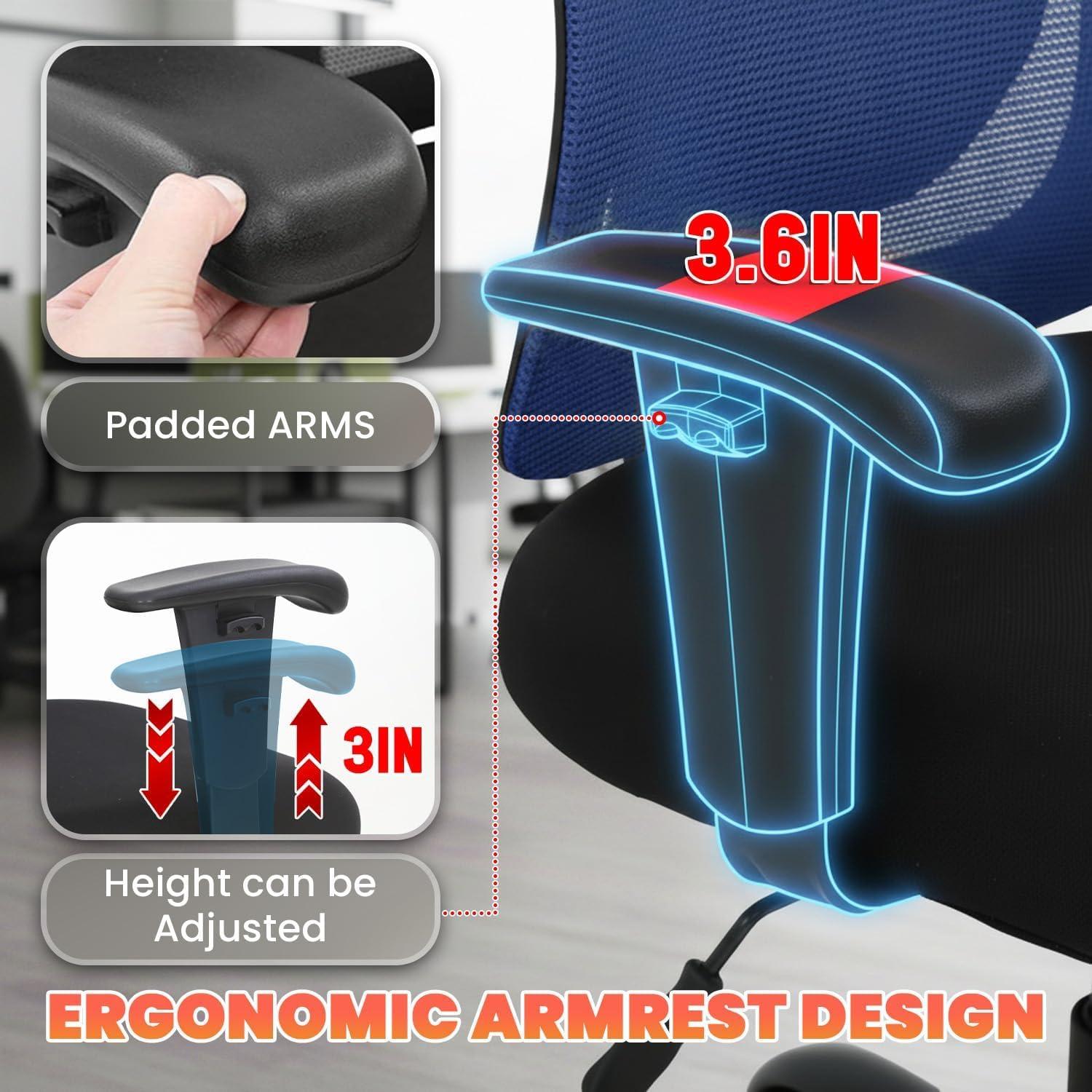 image:imageBestOffice Big and Tall Office Chair 500lbs Desk Chair Mesh Computer Chair with Lumbar Support Wide Seat High BackBlue