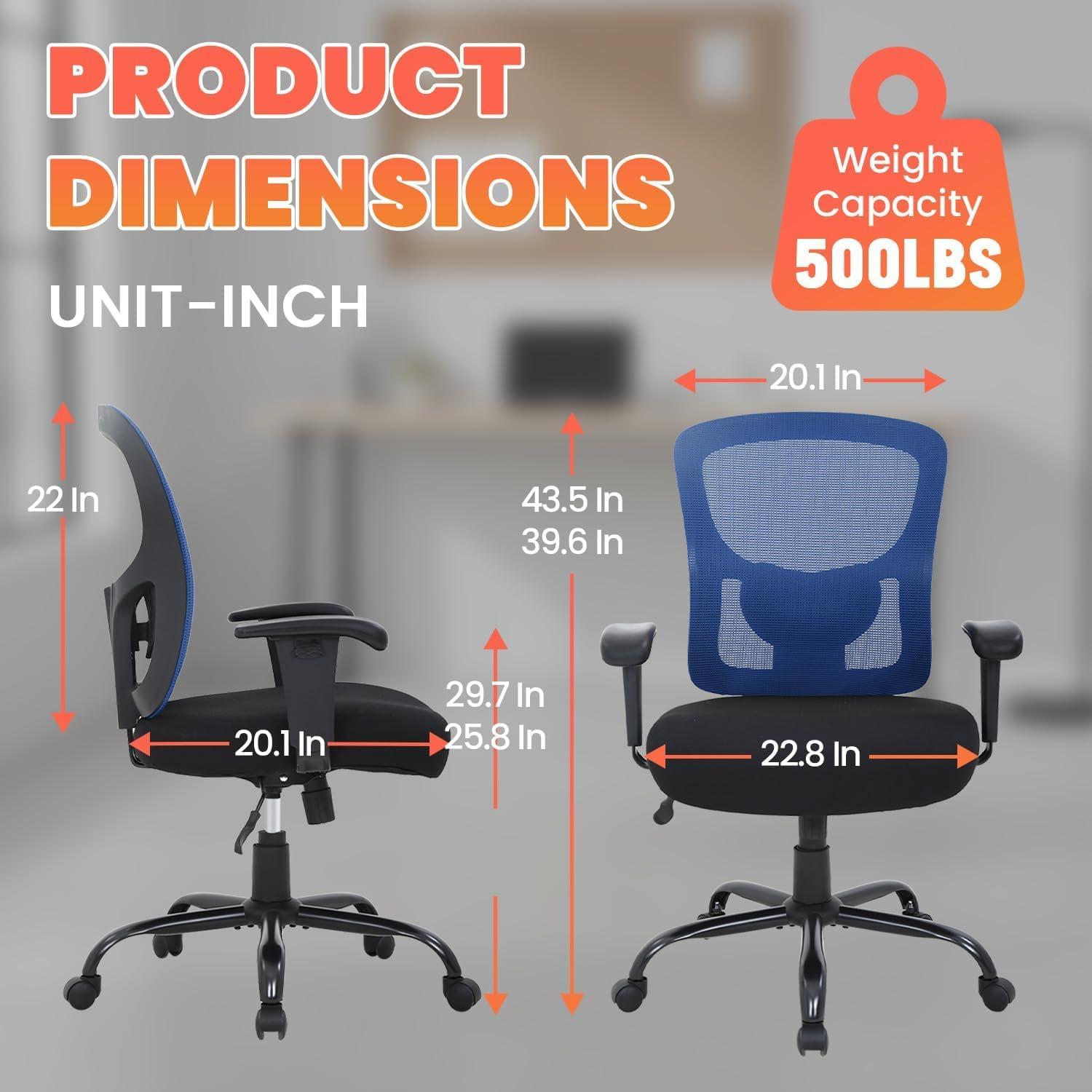 image:imageBestOffice Big and Tall Office Chair 500lbs Desk Chair Mesh Computer Chair with Lumbar Support Wide Seat High BackBlue