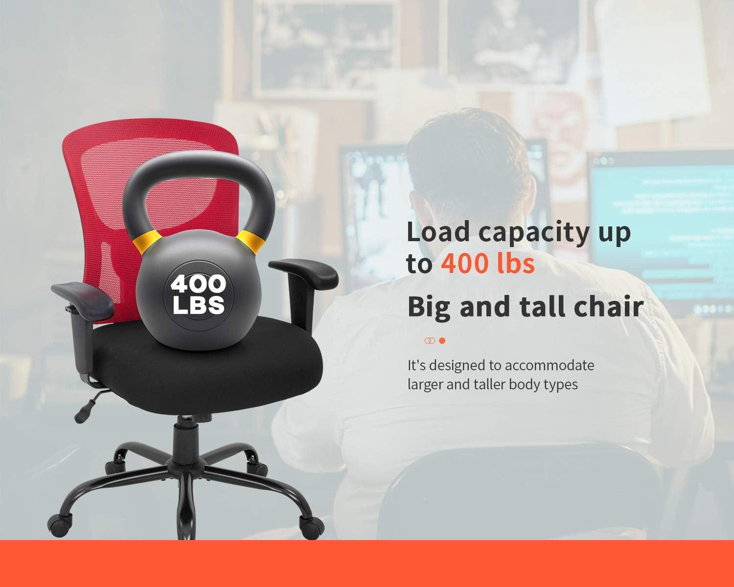 image:imageBestOffice Big and Tall Office Chair 500lbs Desk Chair Mesh Computer Chair with Lumbar Support Wide Seat High BackRed
