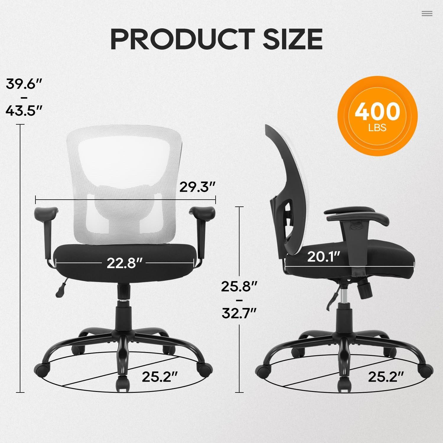 image:imageBestOffice Big and Tall Office Chair 500lbs Desk Chair Mesh Computer Chair with Lumbar Support Wide Seat High BackWhite