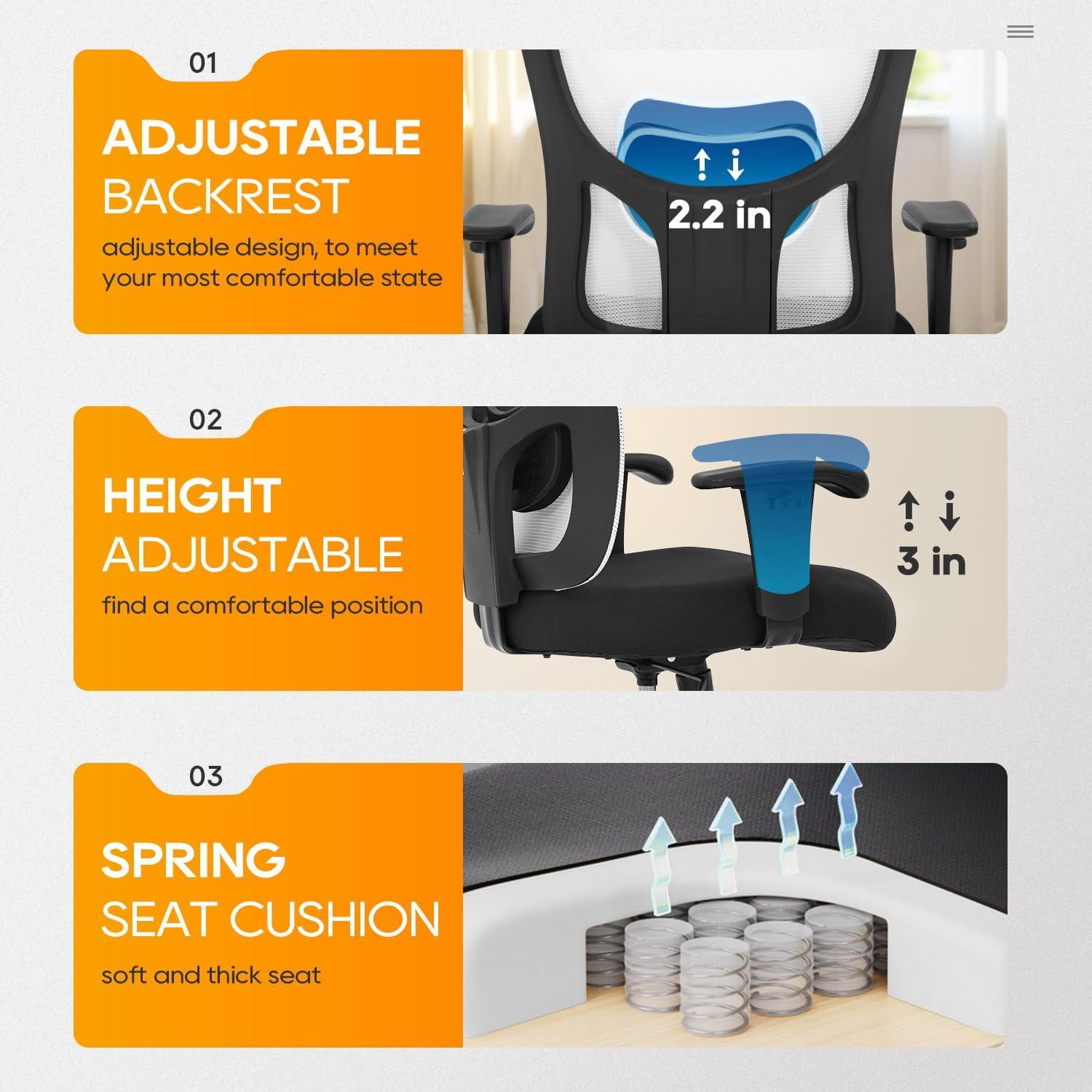 image:imageBestOffice Big and Tall Office Chair 500lbs Desk Chair Mesh Computer Chair with Lumbar Support Wide Seat High BackWhite