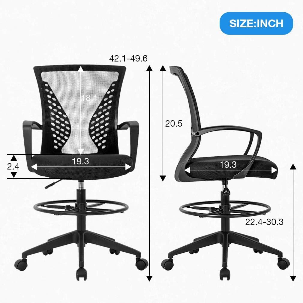 image:imageBestOffice Drafting Chair Ergonomic Tall Office Chair Standing Desk Chair with Flip Up Arms Foot Rest Back Support Adjustable Height Mesh Drafting Stool BlackBlack