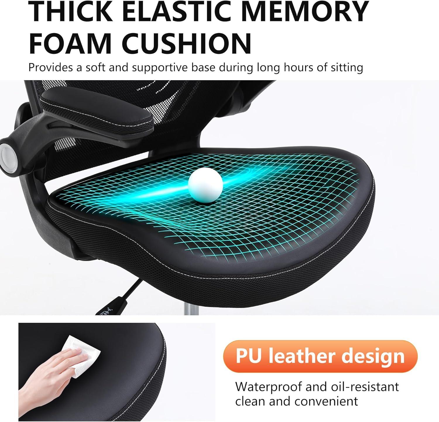 image:imageBestOffice Drafting Chair Ergonomic Tall Office Chair Standing Desk Chair with Flip Up Arms Foot Rest Back Support Adjustable Height Mesh Drafting Stool BlackDark Black