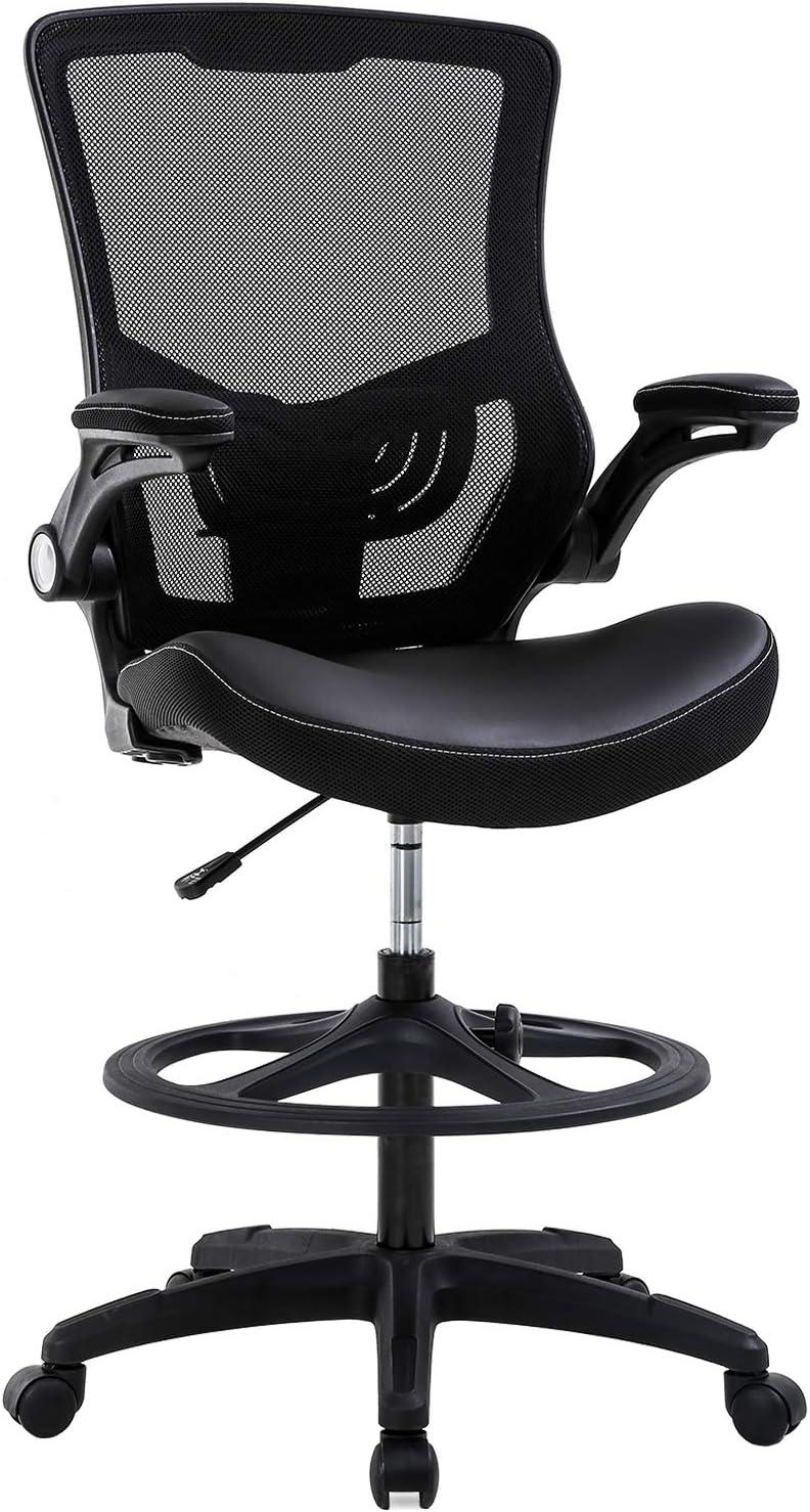 image:imageBestOffice Drafting Chair Ergonomic Tall Office Chair Standing Desk Chair with Flip Up Arms Foot Rest Back Support Adjustable Height Mesh Drafting Stool BlackBlack