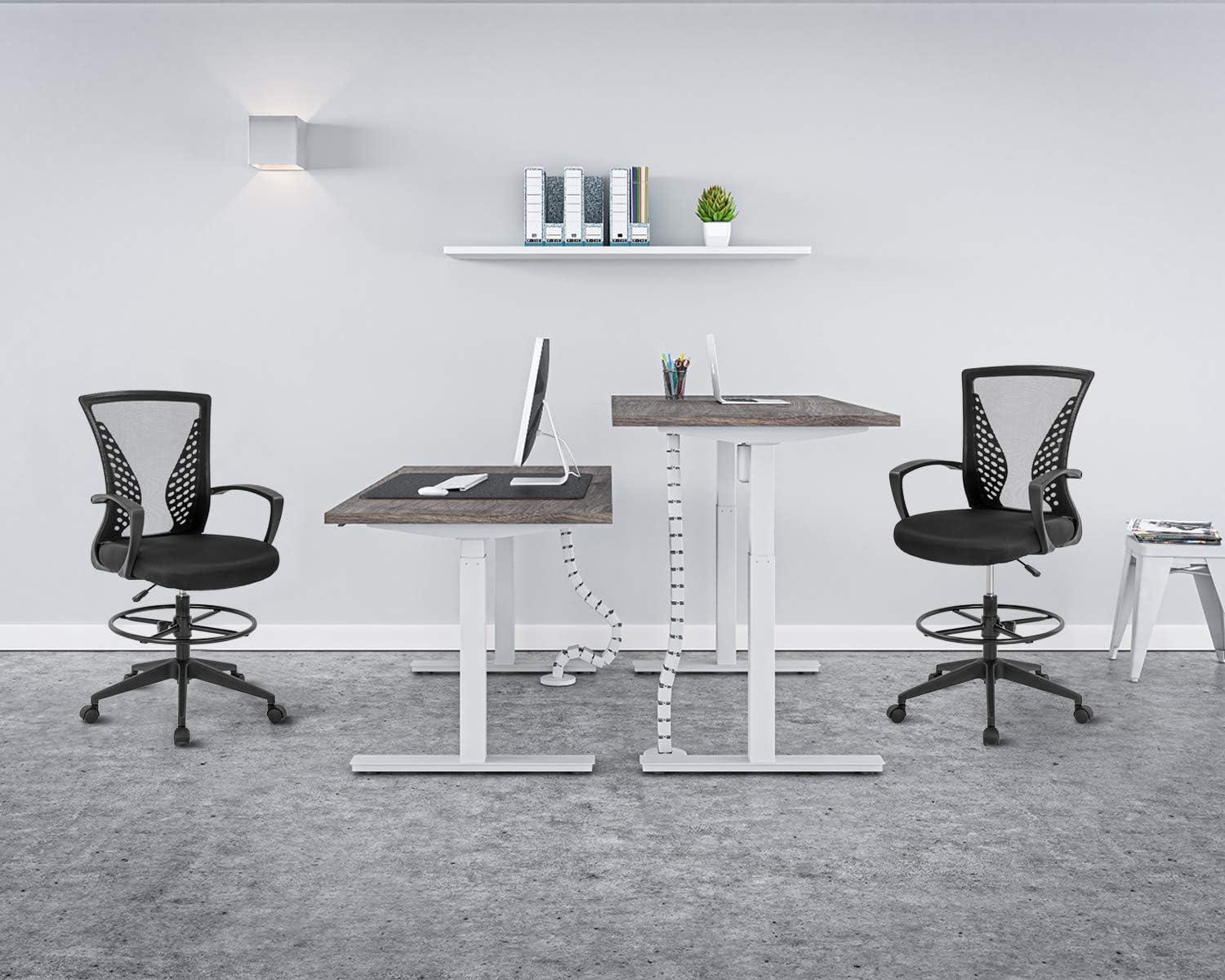 image:imageBestOffice Drafting Chair Ergonomic Tall Office Chair Standing Desk Chair with Flip Up Arms Foot Rest Back Support Adjustable Height Mesh Drafting Stool BlackBlack