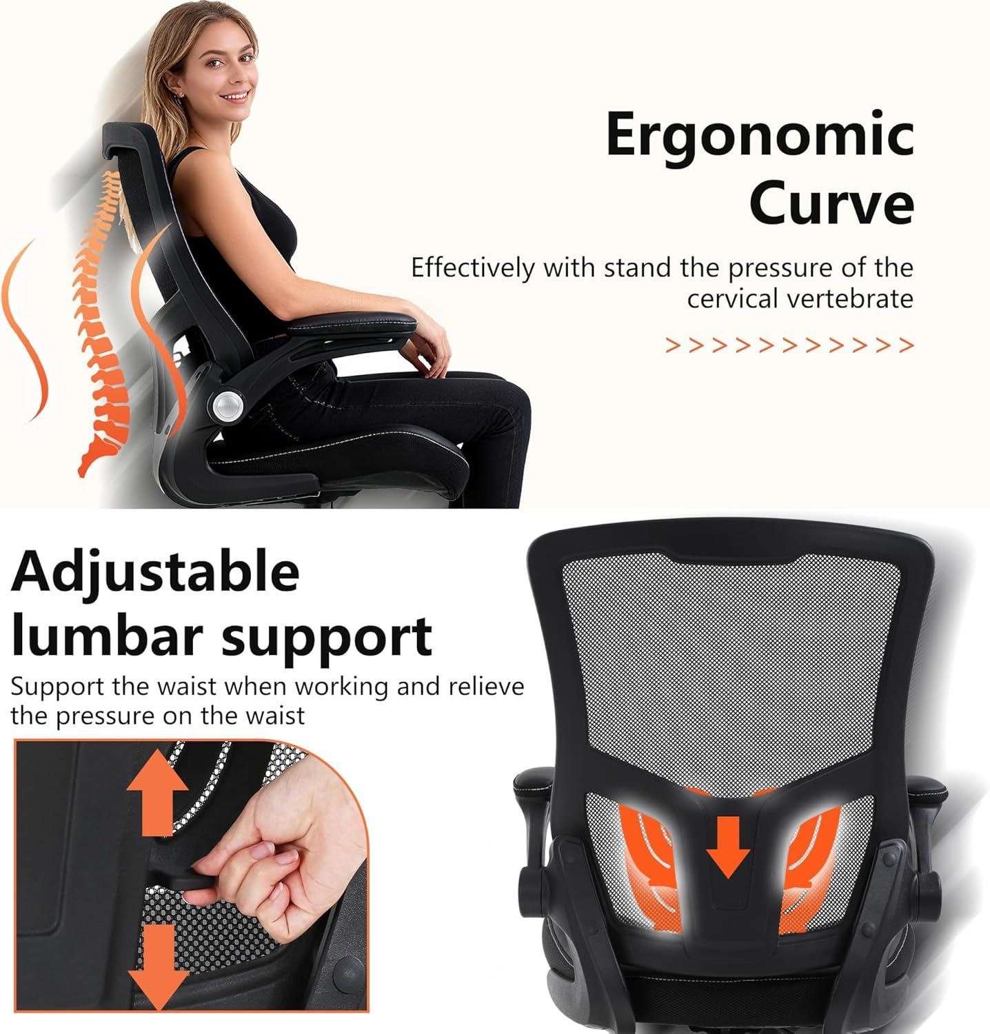 image:imageBestOffice Drafting Chair Ergonomic Tall Office Chair Standing Desk Chair with Flip Up Arms Foot Rest Back Support Adjustable Height Mesh Drafting Stool BlackDark Black