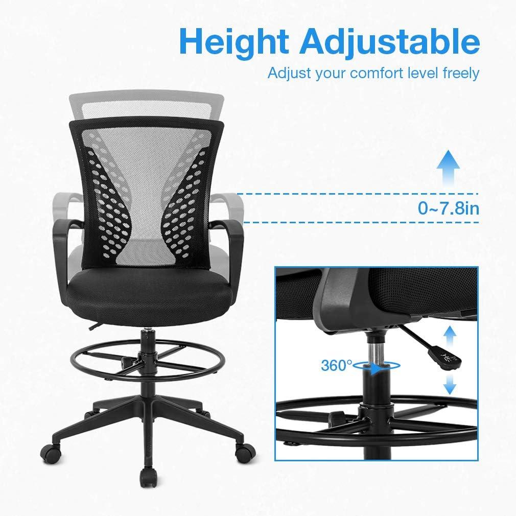 image:imageBestOffice Drafting Chair Ergonomic Tall Office Chair Standing Desk Chair with Flip Up Arms Foot Rest Back Support Adjustable Height Mesh Drafting Stool BlackBlack