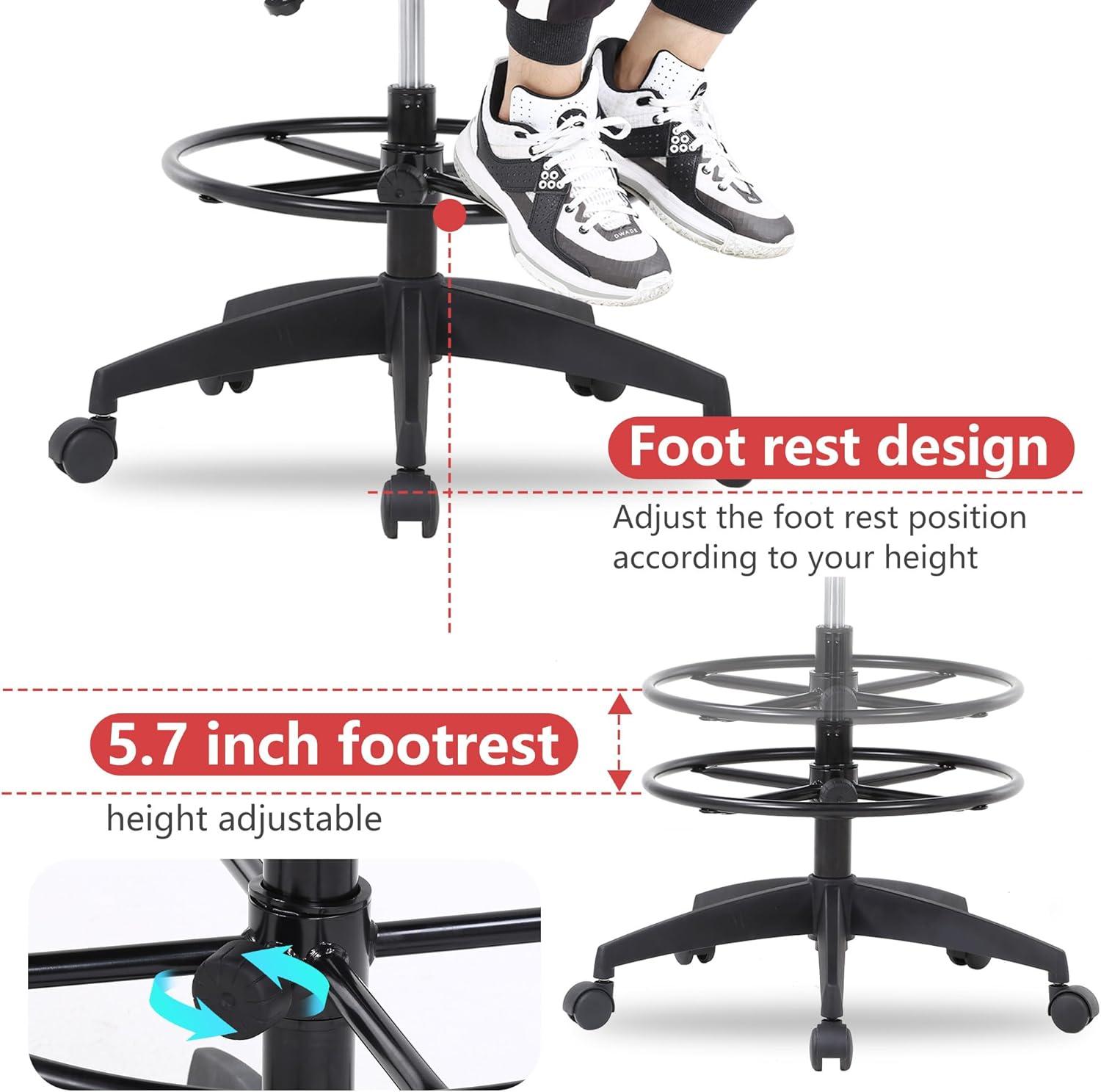 image:imageBestOffice Drafting Chair Tall Office Chair Adjustable Swivel Rolling Mesh Height with Lumbar Support Arms Footrest Mid Back for Adults Standing Desk Drafting StoolBlackLight Pink