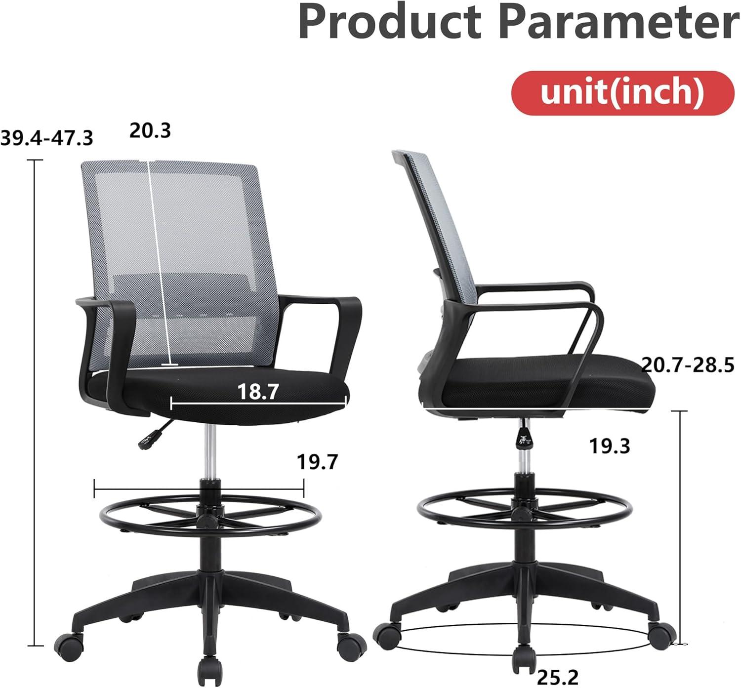 image:imageBestOffice Drafting Chair Tall Office Chair Adjustable Swivel Rolling Mesh Height with Lumbar Support Arms Footrest Mid Back for Adults Standing Desk Drafting StoolBlackAshy