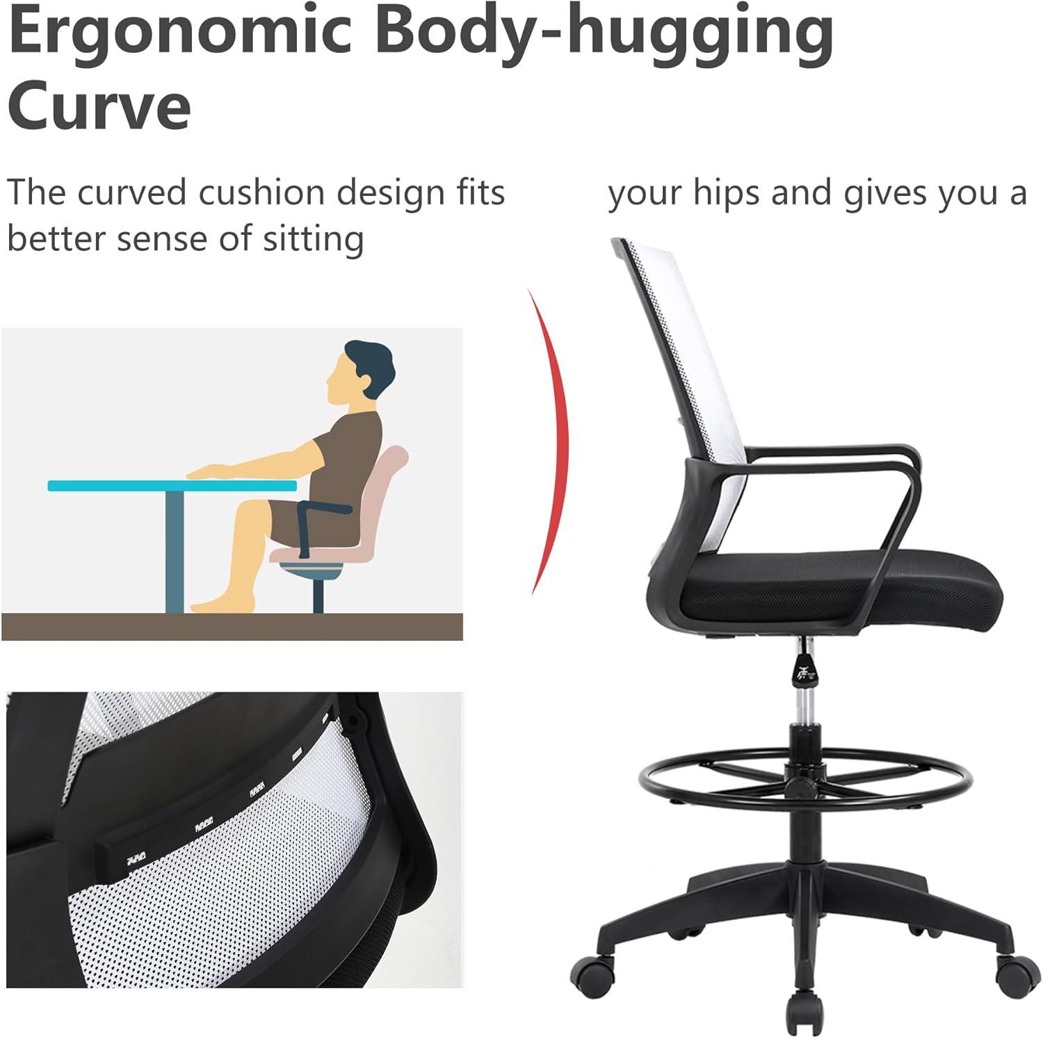 image:imageBestOffice Drafting Chair Tall Office Chair Adjustable Swivel Rolling Mesh Height with Lumbar Support Arms Footrest Mid Back for Adults Standing Desk Drafting StoolBlackLight Pink