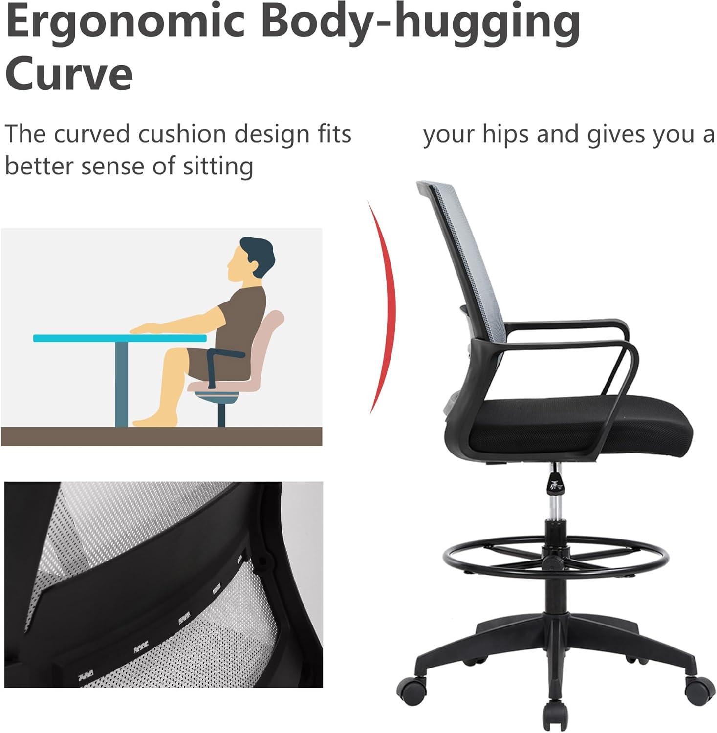 image:imageBestOffice Drafting Chair Tall Office Chair Adjustable Swivel Rolling Mesh Height with Lumbar Support Arms Footrest Mid Back for Adults Standing Desk Drafting StoolBlackAshy
