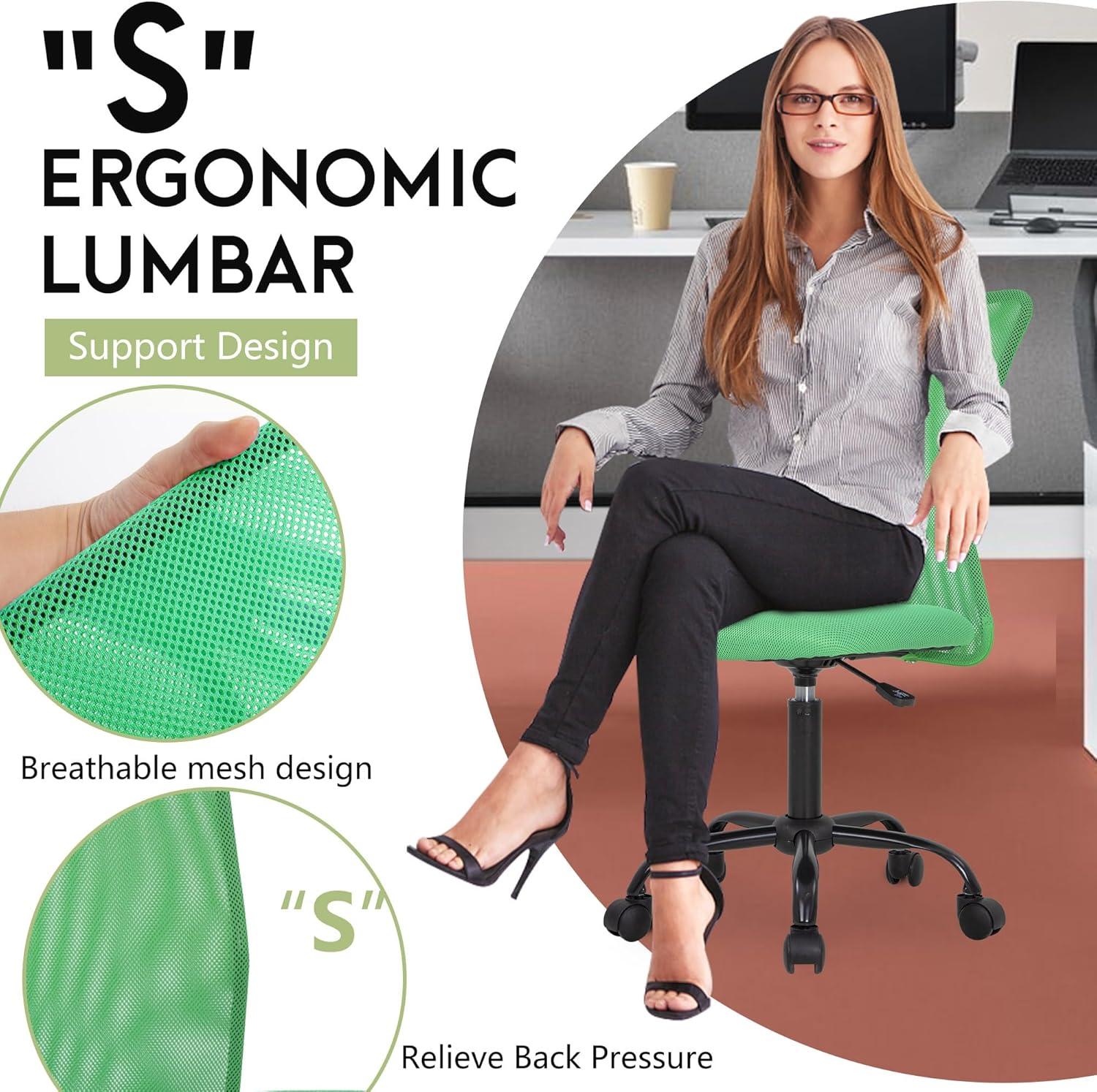 image:imageBestOffice Ergonomic Office Chair Desk Chair Mesh Computer Chair Armless Back Support Modern Executive Rolling Swivel Chair with Lumbar SupportBlackGreen