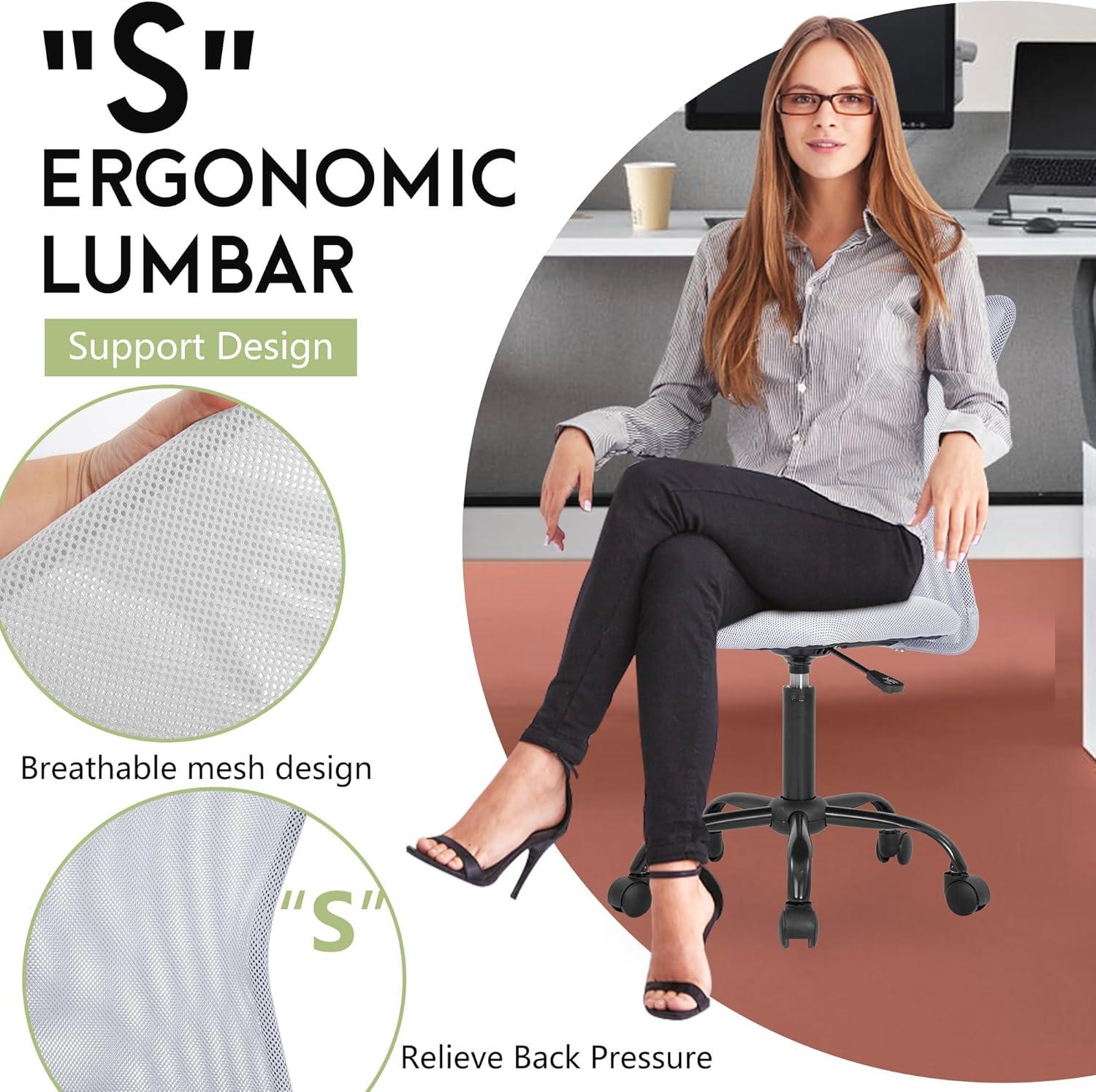 image:imageBestOffice Ergonomic Office Chair Desk Chair Mesh Computer Chair Armless Back Support Modern Executive Rolling Swivel Chair with Lumbar SupportBlackWhite