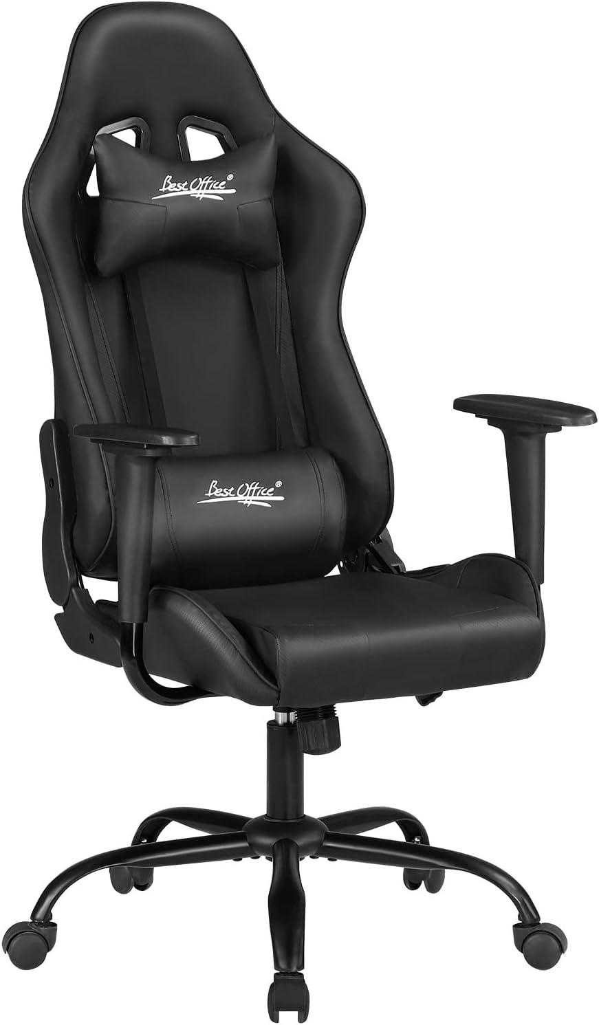 image:imageBestOffice HighBack Gaming Chair PC Office Chair Computer Racing Chair PU Desk Task Chair Ergonomic Executive Swivel Rolling Chair with Lumbar Support for Back Pain Women MenWhiteBlack