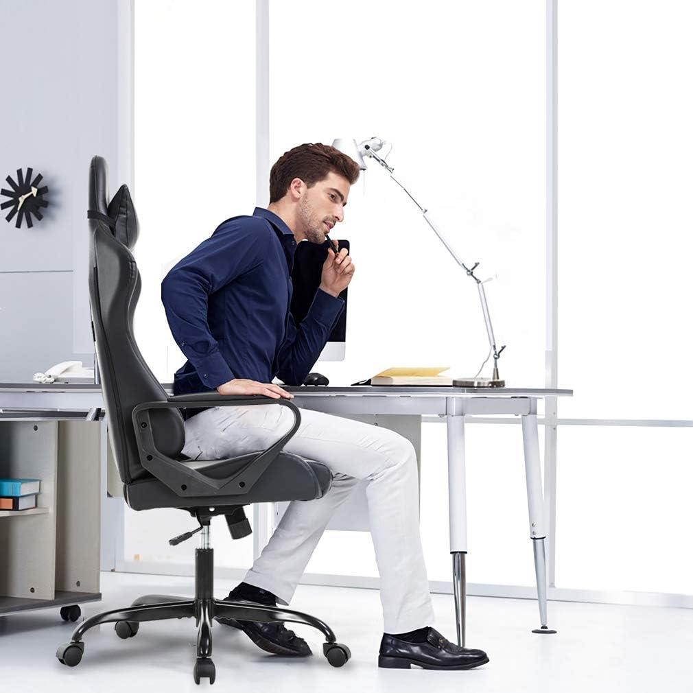 image:imageBestOffice HighBack Gaming Chair PC Office Chair Computer Racing Chair PU Desk Task Chair Ergonomic Executive Swivel Rolling Chair with Lumbar Support for Back Pain Women MenWhiteBlack
