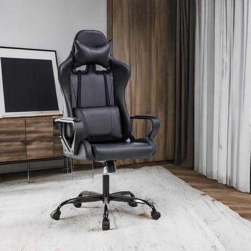 image:imageBestOffice HighBack Gaming Chair PC Office Chair Computer Racing Chair PU Desk Task Chair Ergonomic Executive Swivel Rolling Chair with Lumbar Support for Back Pain Women MenWhiteBlack