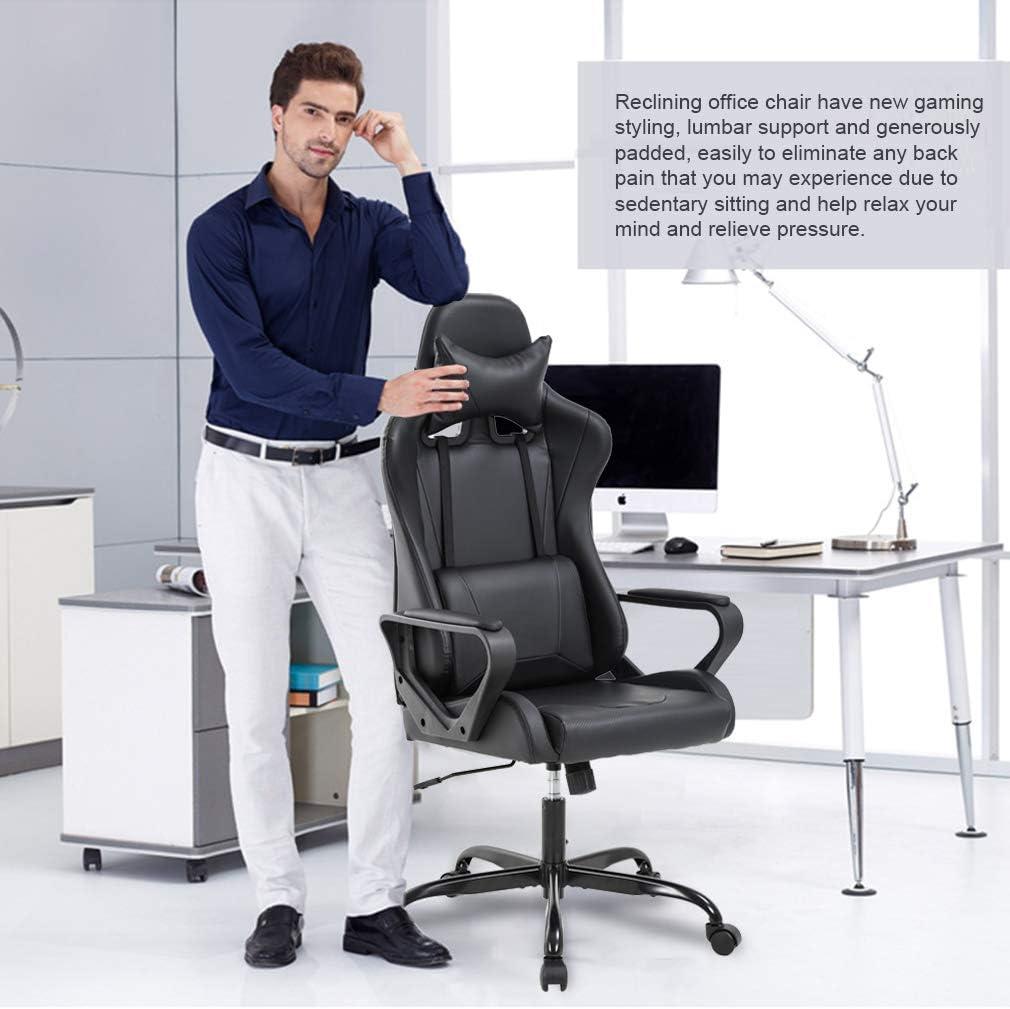 image:imageBestOffice HighBack Gaming Chair PC Office Chair Computer Racing Chair PU Desk Task Chair Ergonomic Executive Swivel Rolling Chair with Lumbar Support for Back Pain Women MenWhiteBlack