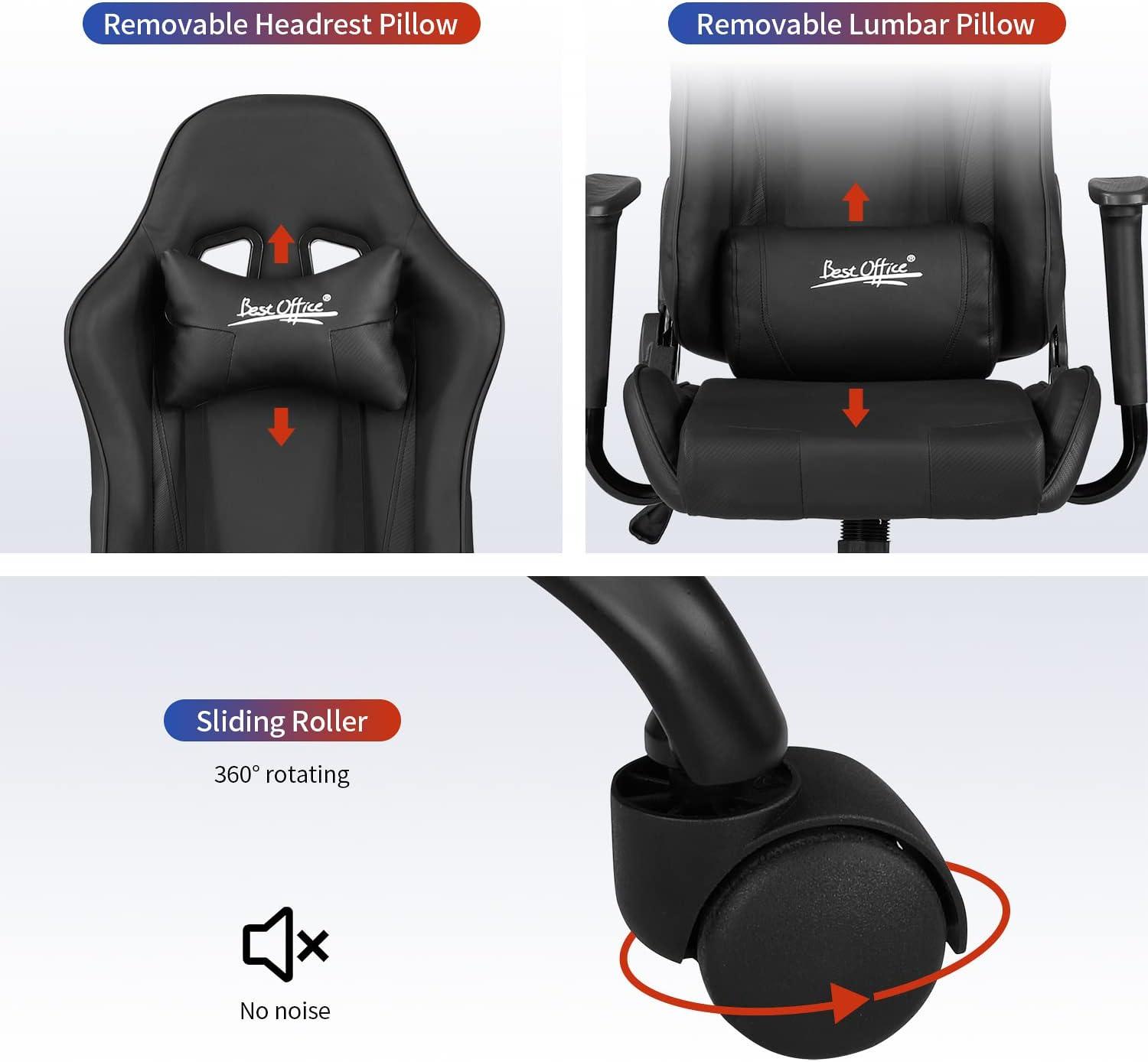 image:imageBestOffice HighBack Gaming Chair PC Office Chair Computer Racing Chair PU Desk Task Chair Ergonomic Executive Swivel Rolling Chair with Lumbar Support for Back Pain Women MenWhiteBlack