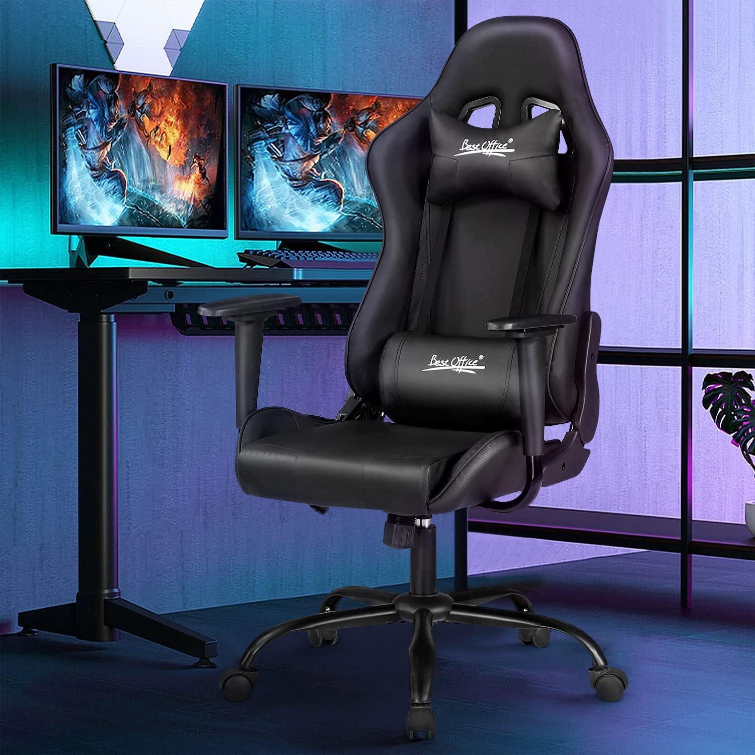 image:imageBestOffice HighBack Gaming Chair PC Office Chair Computer Racing Chair PU Desk Task Chair Ergonomic Executive Swivel Rolling Chair with Lumbar Support for Back Pain Women MenWhiteBlack