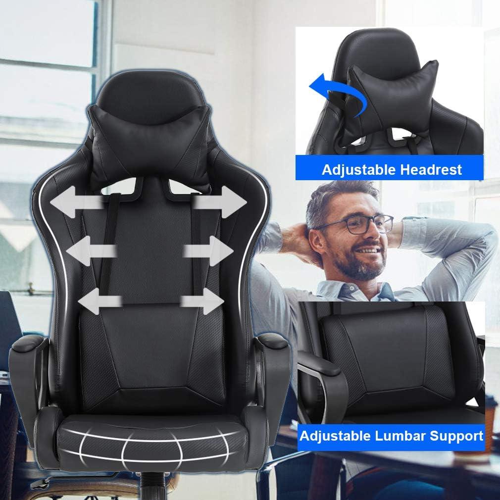 image:imageBestOffice HighBack Gaming Chair PC Office Chair Computer Racing Chair PU Desk Task Chair Ergonomic Executive Swivel Rolling Chair with Lumbar Support for Back Pain Women MenWhiteBlack