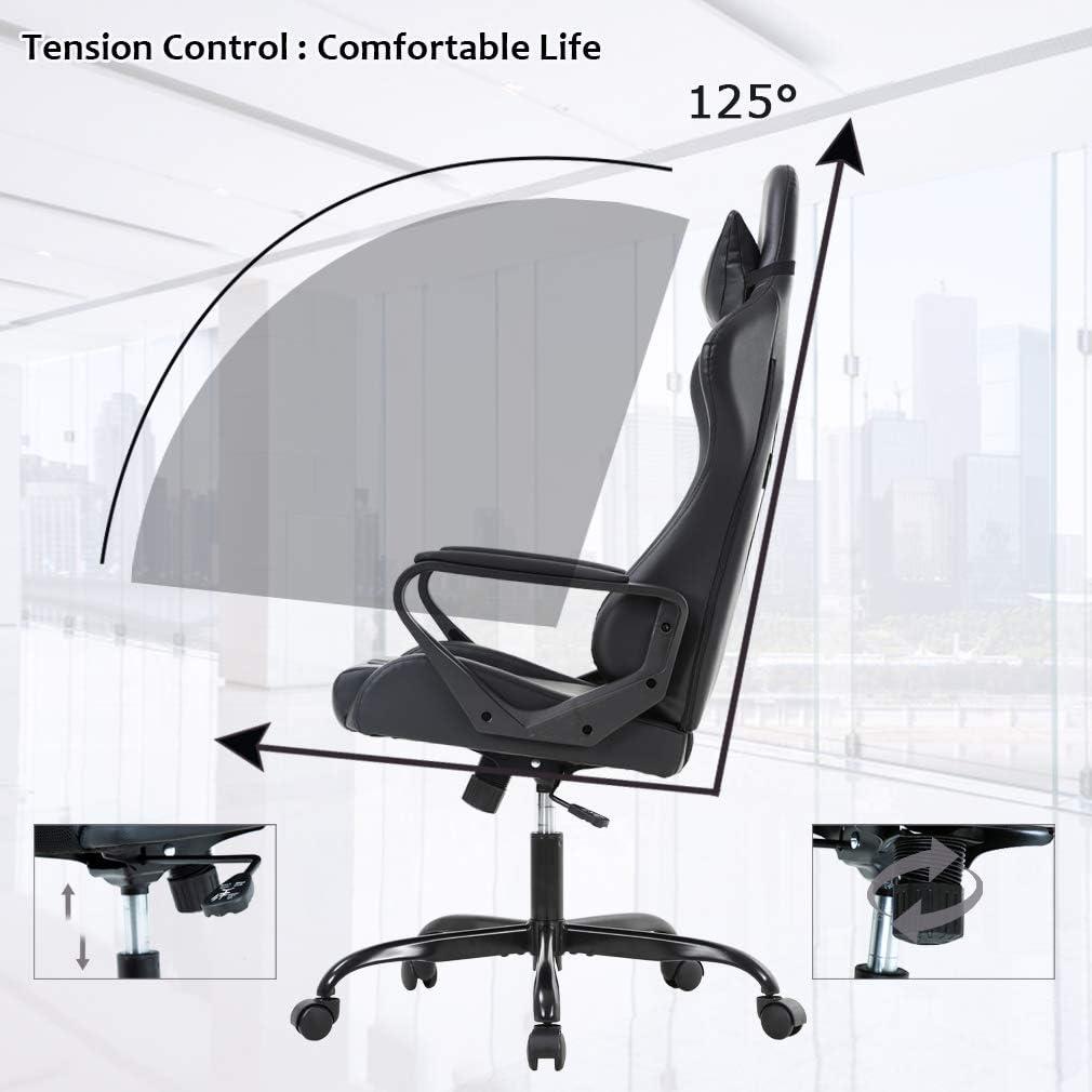 image:imageBestOffice HighBack Gaming Chair PC Office Chair Computer Racing Chair PU Desk Task Chair Ergonomic Executive Swivel Rolling Chair with Lumbar Support for Back Pain Women MenWhiteBlack