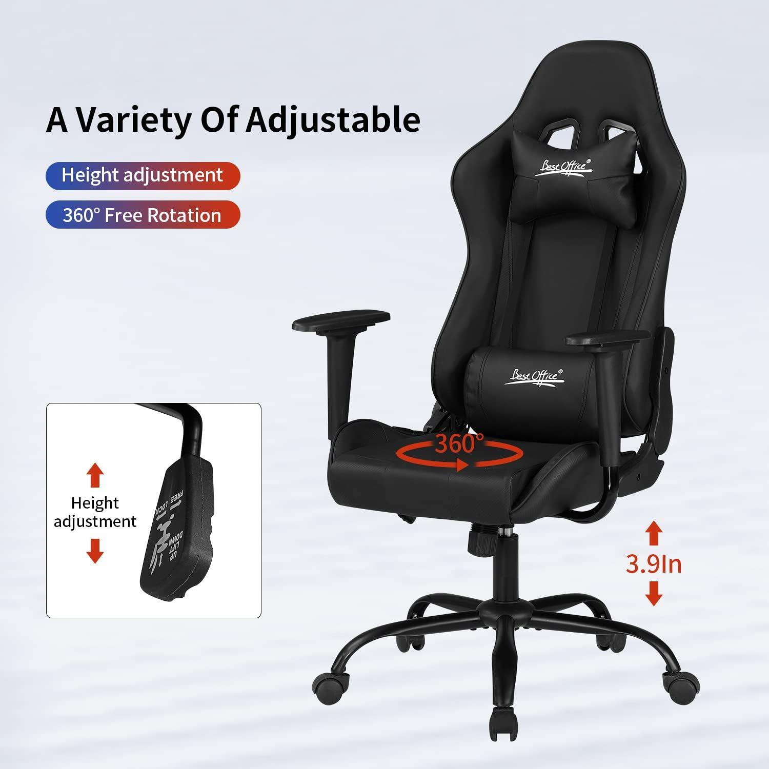 image:imageBestOffice HighBack Gaming Chair PC Office Chair Computer Racing Chair PU Desk Task Chair Ergonomic Executive Swivel Rolling Chair with Lumbar Support for Back Pain Women MenWhiteBlack