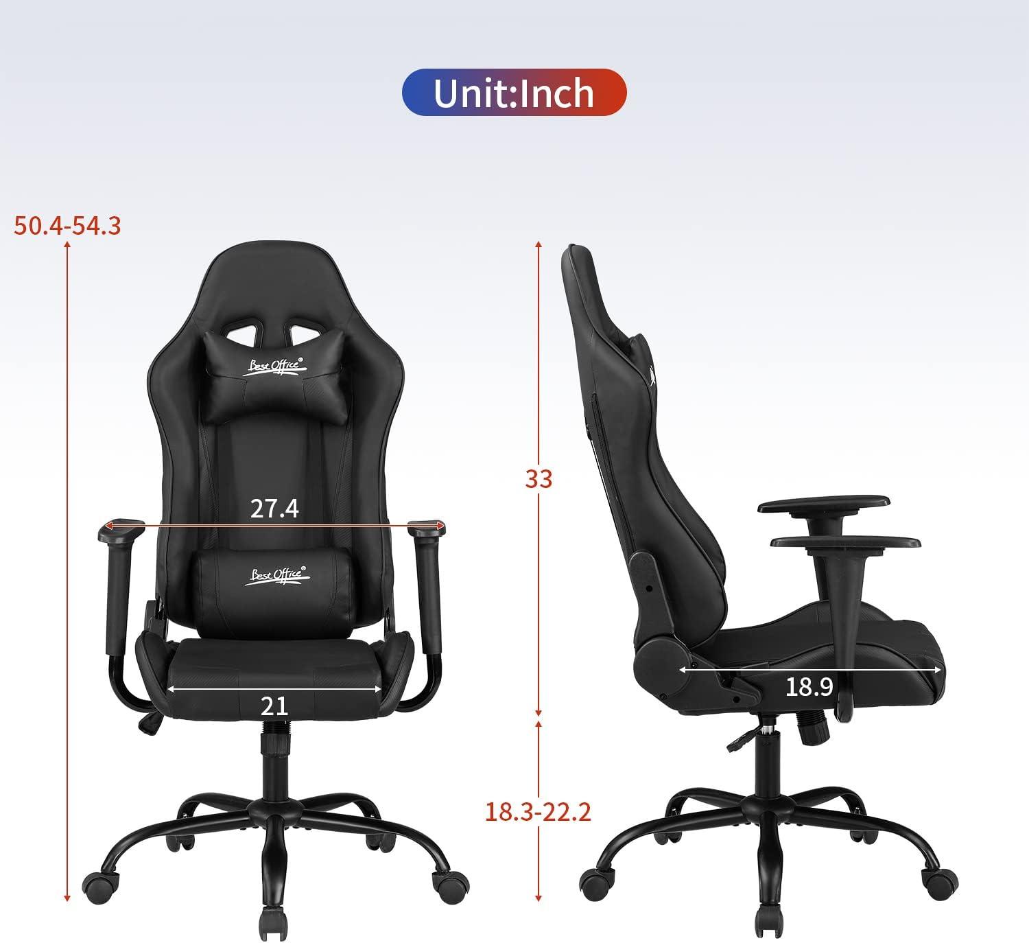 image:imageBestOffice HighBack Gaming Chair PC Office Chair Computer Racing Chair PU Desk Task Chair Ergonomic Executive Swivel Rolling Chair with Lumbar Support for Back Pain Women MenWhiteBlack