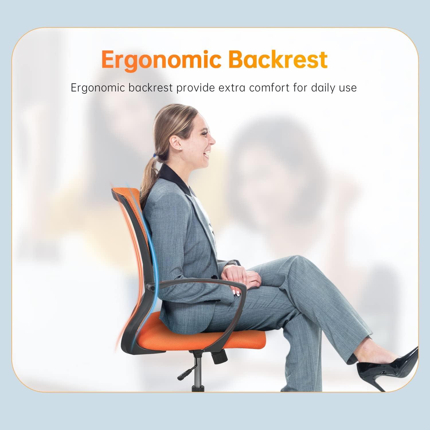 image:imageBestOffice Office Chair Ergonomic Desk Chair Mesh Computer Chair with Lumbar Support Armrest Mid Back Rolling Swivel Adjustable Task Chair for Women Adults BlackOrange