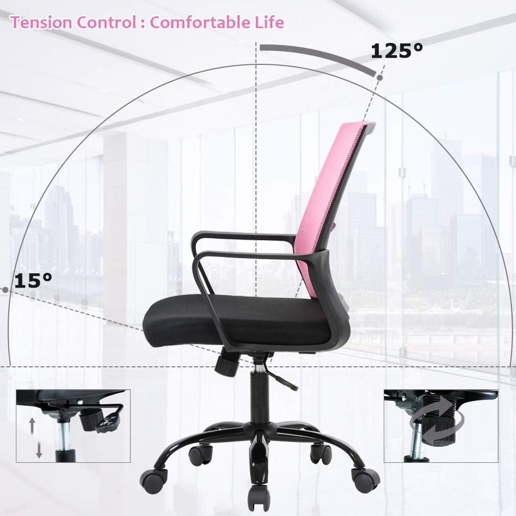 image:imageBestOffice Swivel Rolling Computer Chair Executive Lumbar Support Task Mesh Chair Adjustable Stool for Women Men BlackPink