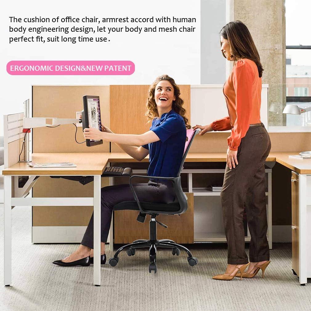 image:imageBestOffice Swivel Rolling Computer Chair Executive Lumbar Support Task Mesh Chair Adjustable Stool for Women Men BlackPink