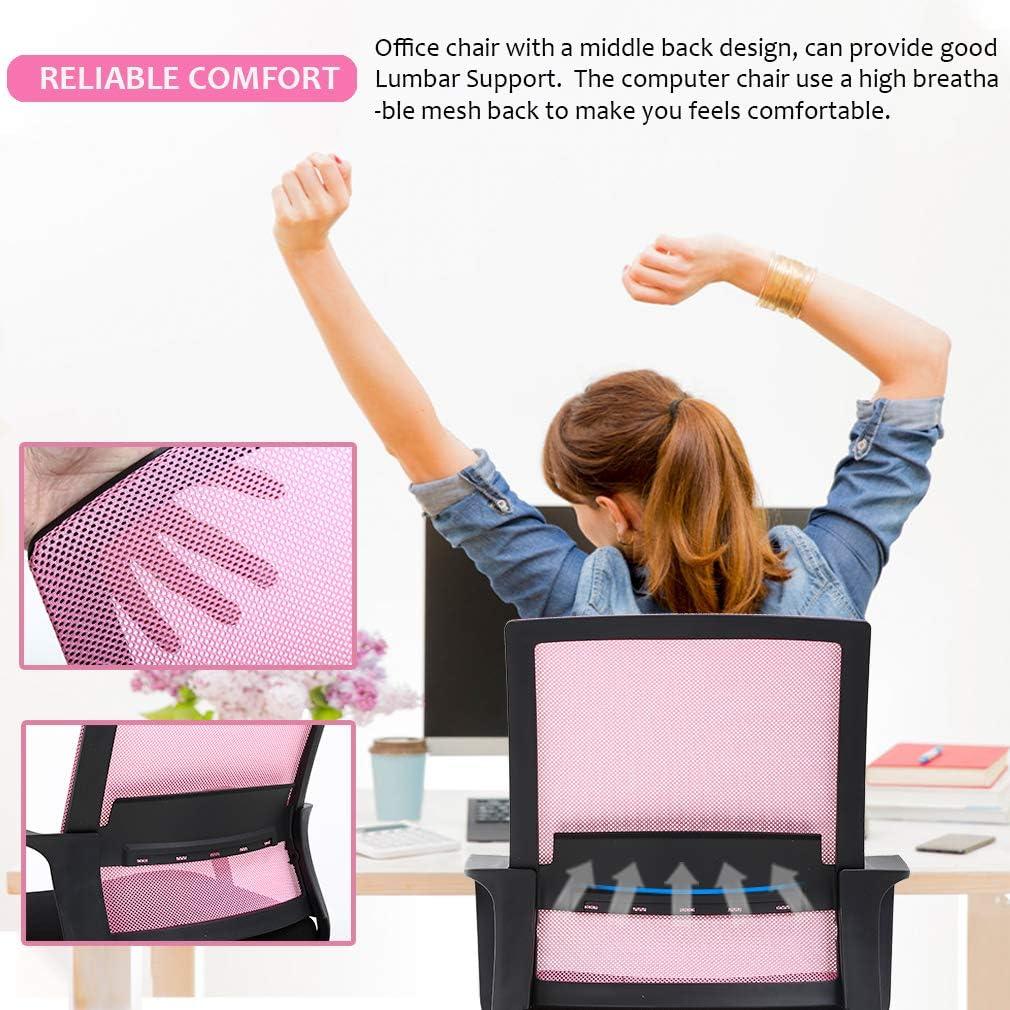 image:imageBestOffice Swivel Rolling Computer Chair Executive Lumbar Support Task Mesh Chair Adjustable Stool for Women Men BlackPink