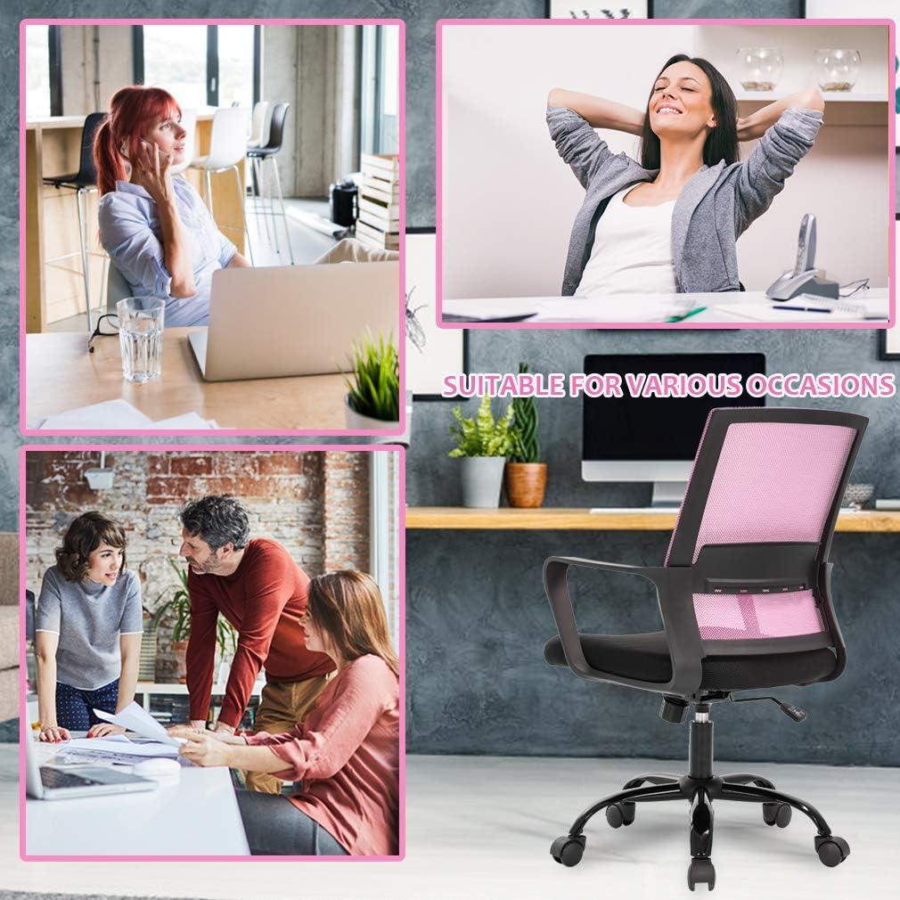 image:imageBestOffice Swivel Rolling Computer Chair Executive Lumbar Support Task Mesh Chair Adjustable Stool for Women Men BlackPink