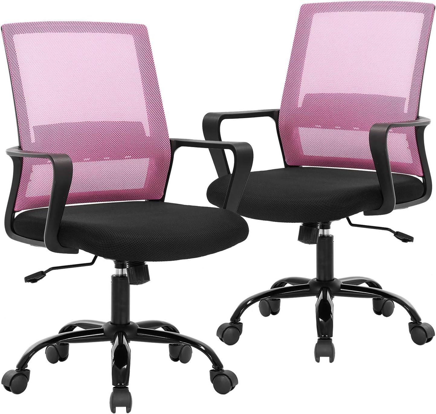 image:imageBestOffice Swivel Rolling Computer Chair Executive Lumbar Support Task Mesh Chair Adjustable Stool for Women Men BlackPink