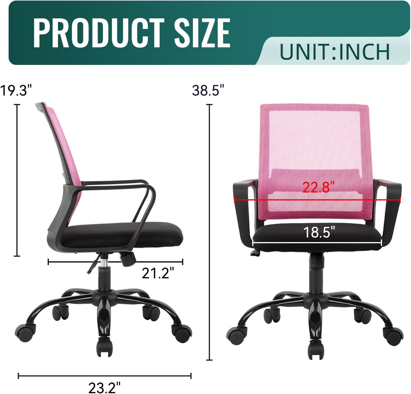 image:imageBestOffice Swivel Rolling Computer Chair Executive Lumbar Support Task Mesh Chair Adjustable Stool for Women Men BlackPink