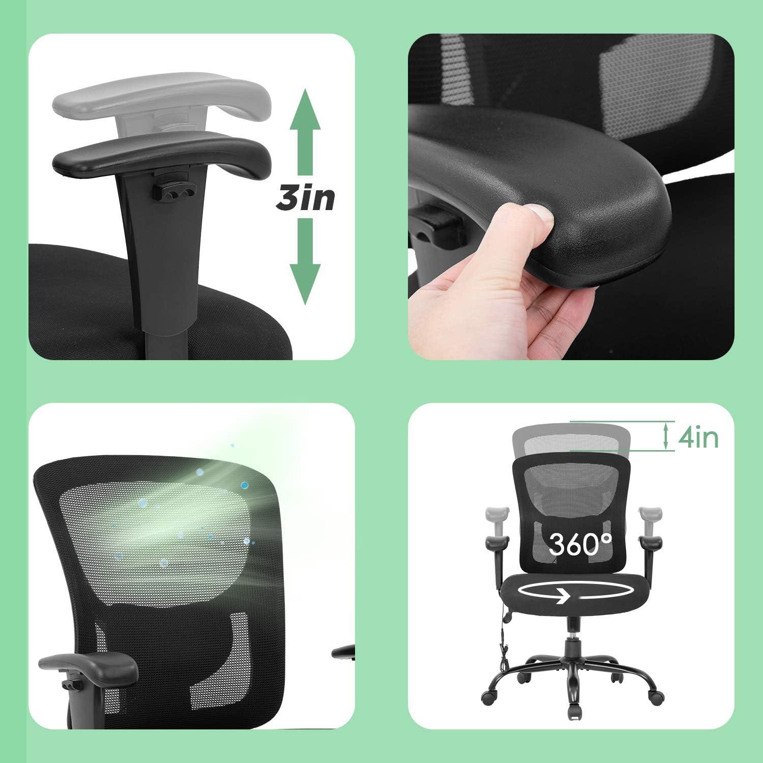 image:imageBig and Tall Office Chair 400lbs Cheap Desk Chair Mesh Computer Chair with Lumbar Support Wide Seat Adjust Arms Rolling Swivel High Back Task Executive Ergonomic Chair for Women MenBlackBlack