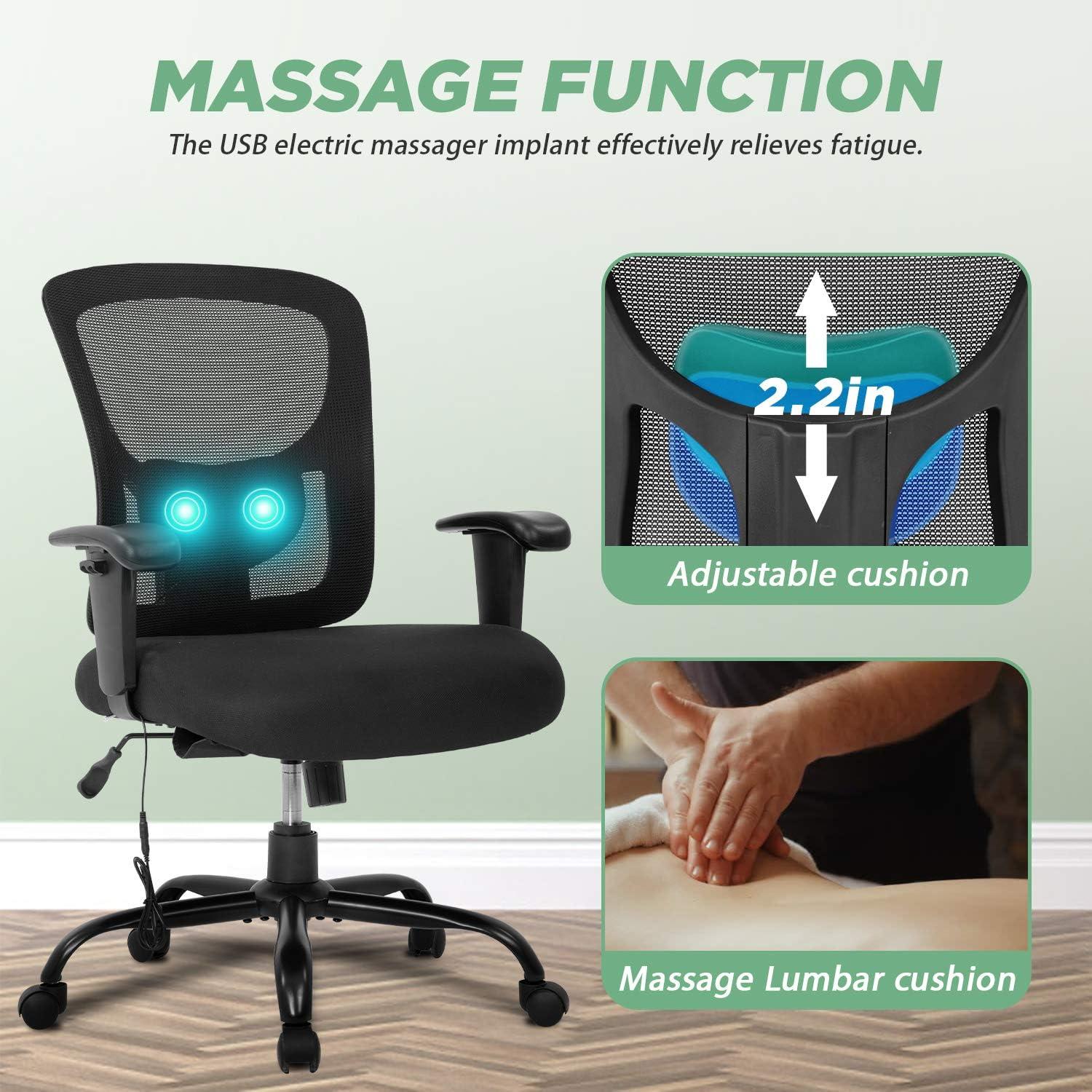 image:imageBig and Tall Office Chair 400lbs Cheap Desk Chair Mesh Computer Chair with Lumbar Support Wide Seat Adjust Arms Rolling Swivel High Back Task Executive Ergonomic Chair for Women MenBlackBlack