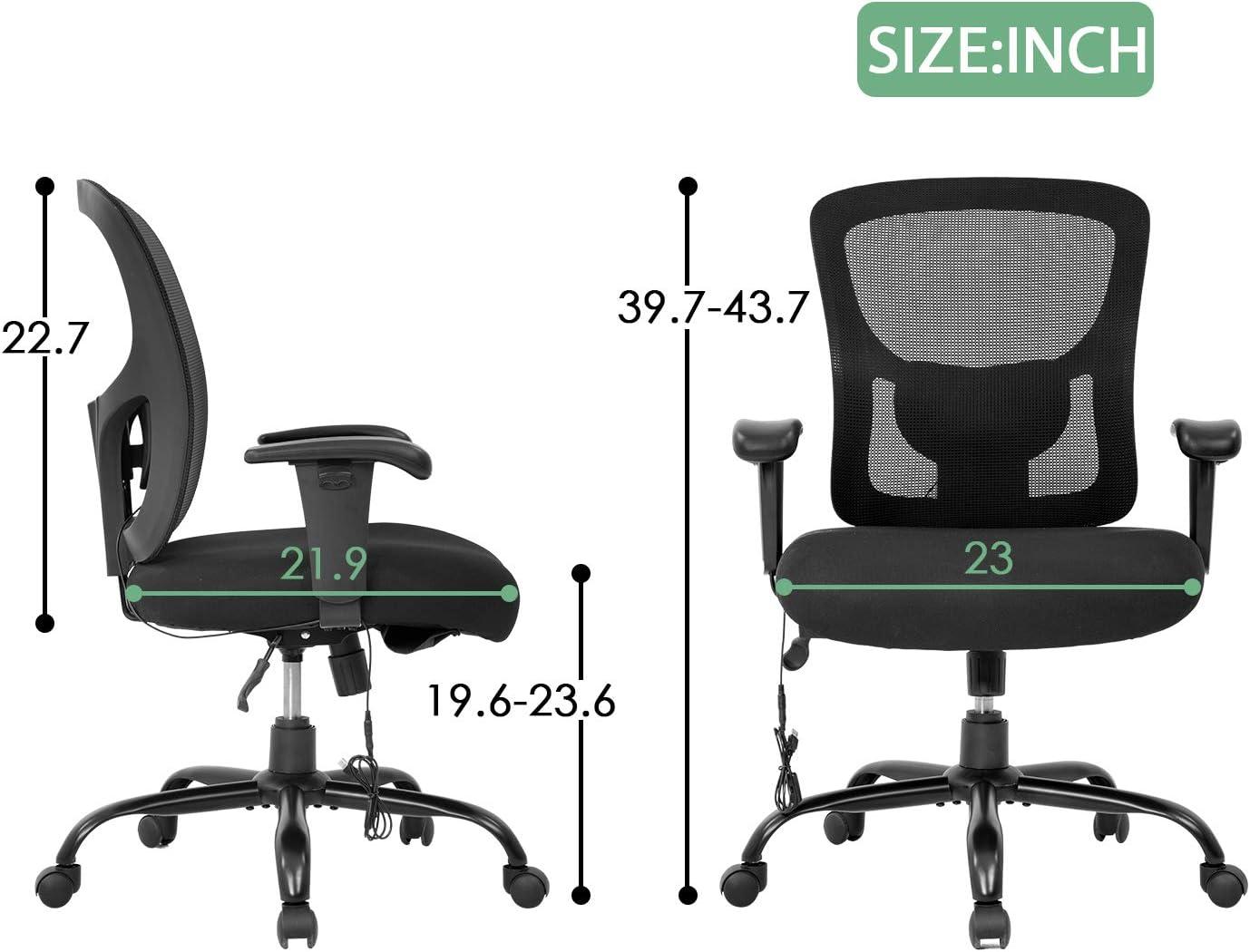image:imageBig and Tall Office Chair 400lbs Cheap Desk Chair Mesh Computer Chair with Lumbar Support Wide Seat Adjust Arms Rolling Swivel High Back Task Executive Ergonomic Chair for Women MenBlackBlack