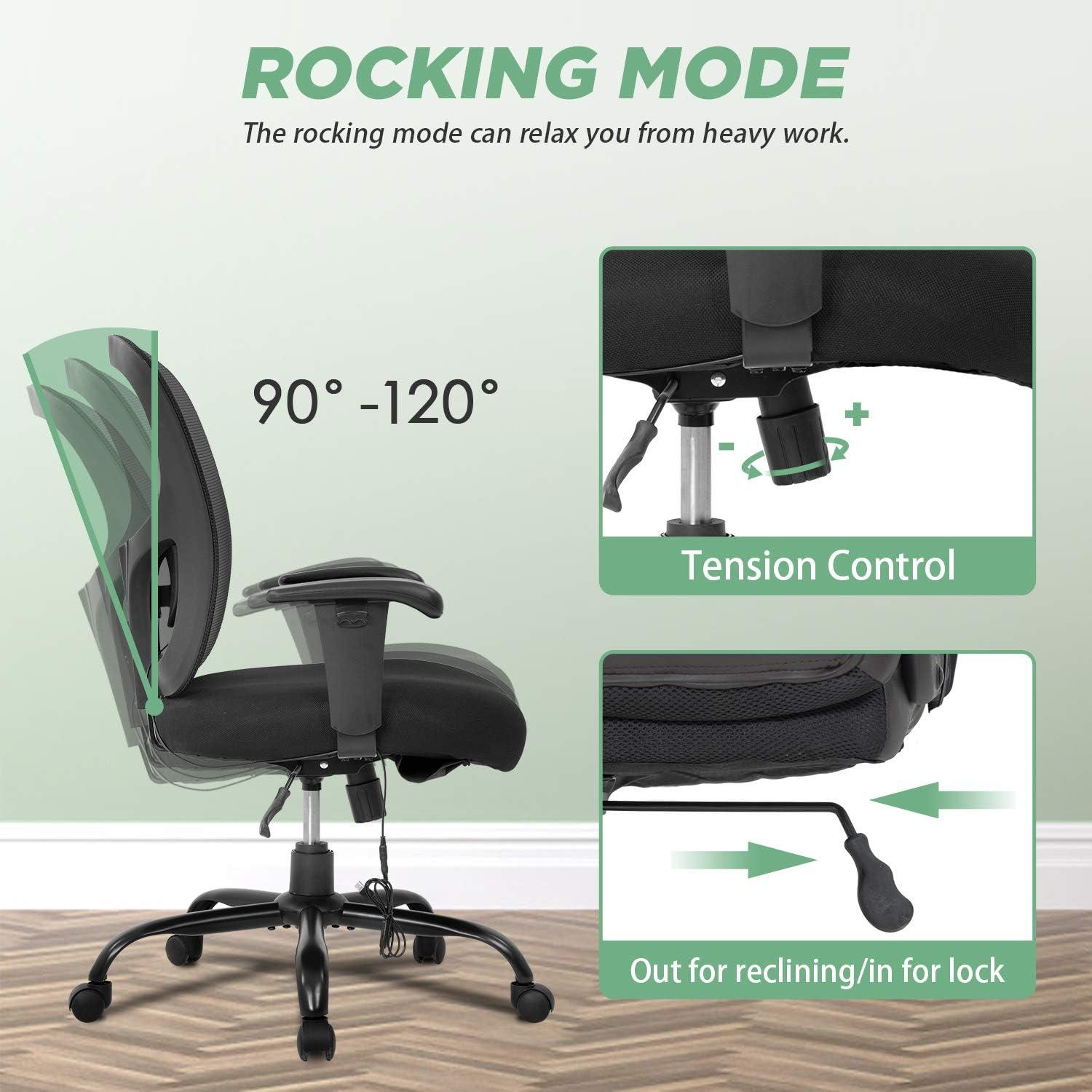 image:imageBig and Tall Office Chair 400lbs Cheap Desk Chair Mesh Computer Chair with Lumbar Support Wide Seat Adjust Arms Rolling Swivel High Back Task Executive Ergonomic Chair for Women MenBlackBlack