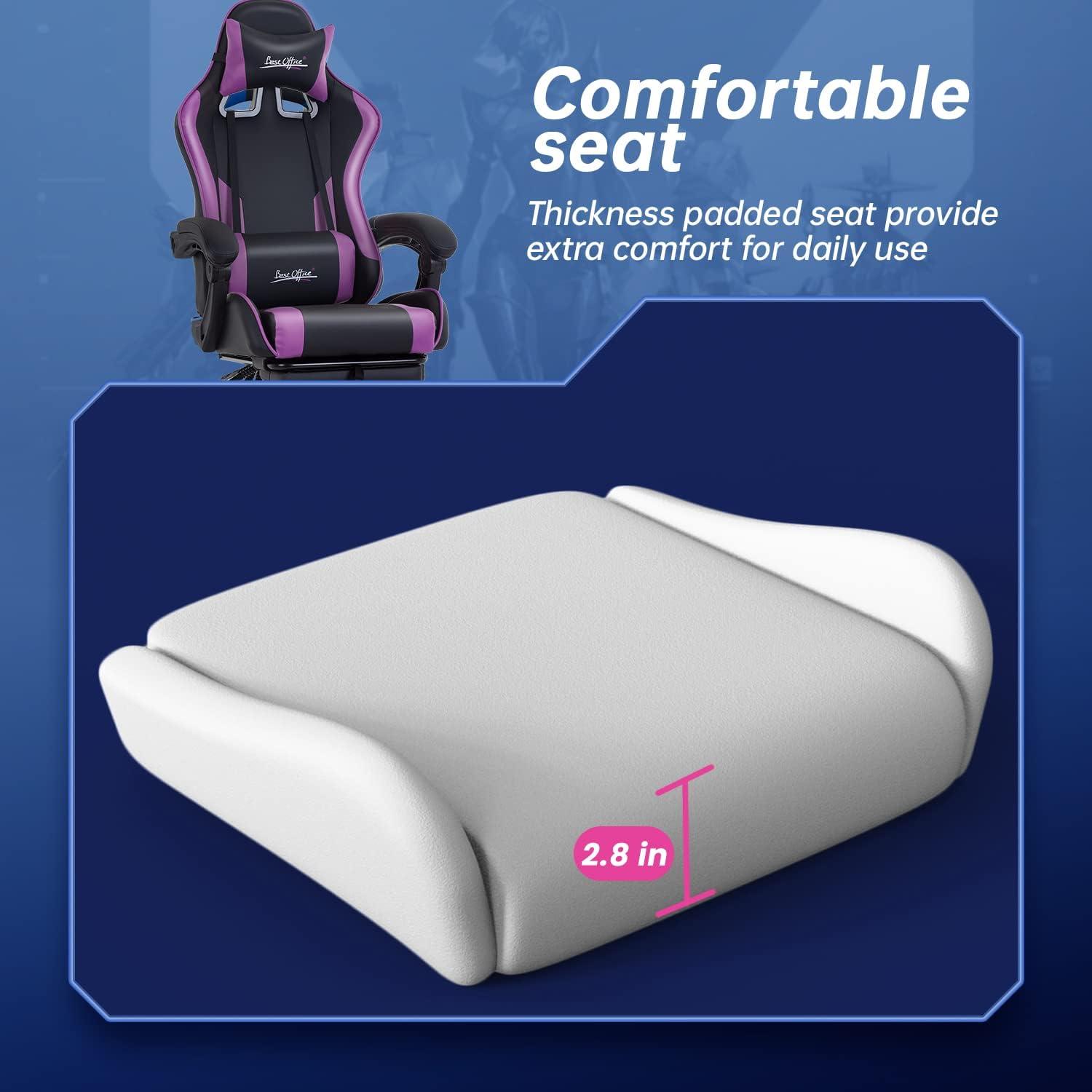 image:imageGaming Chair Office Chair Desk Chair with Footrest Lumbar Support Headrest Armrest Task Rolling Swivel Ergonomic ESports Adjustable PC Gamer Chair WhitePurple