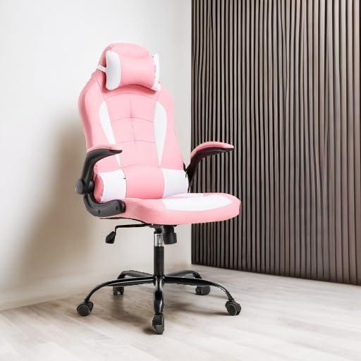 image:imageGaming Chair Office Chair Desk Chair with Footrest Lumbar Support Headrest Armrest Task Rolling Swivel Ergonomic ESports Adjustable PC Gamer Chair WhitePink