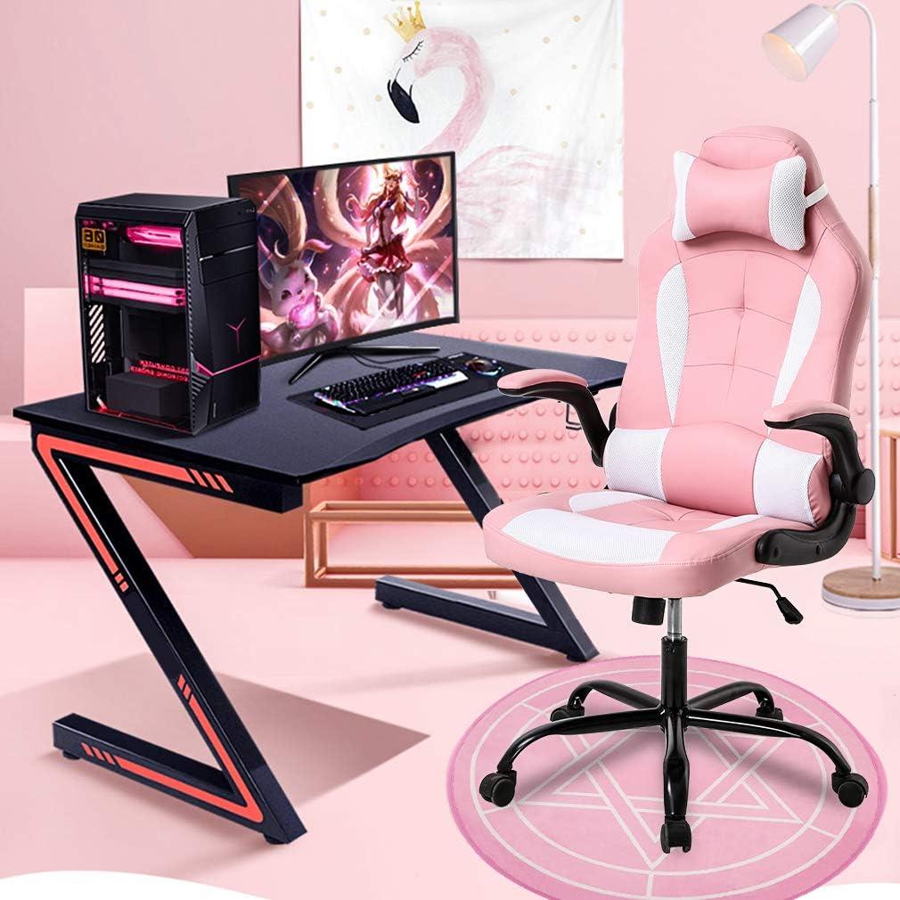 image:imageGaming Chair Office Chair Desk Chair with Footrest Lumbar Support Headrest Armrest Task Rolling Swivel Ergonomic ESports Adjustable PC Gamer Chair WhitePink