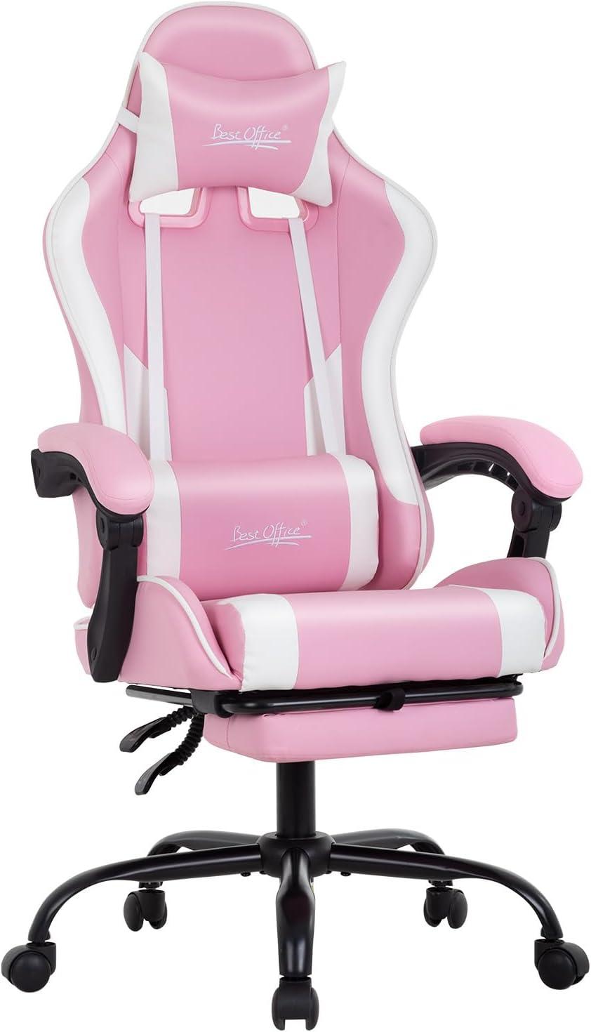 image:imageGaming Chair Office Chair Desk Chair with Footrest Lumbar Support Headrest Armrest Task Rolling Swivel Ergonomic ESports Adjustable PC Gamer Chair WhitePink