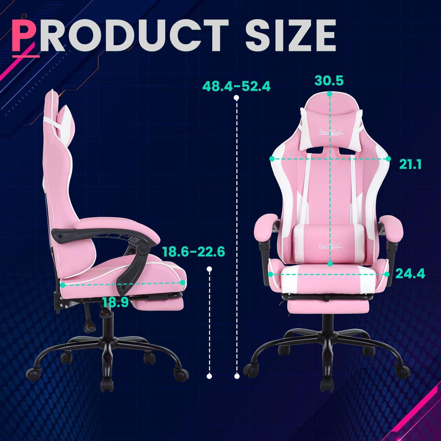 image:imageGaming Chair Office Chair Desk Chair with Footrest Lumbar Support Headrest Armrest Task Rolling Swivel Ergonomic ESports Adjustable PC Gamer Chair WhitePink