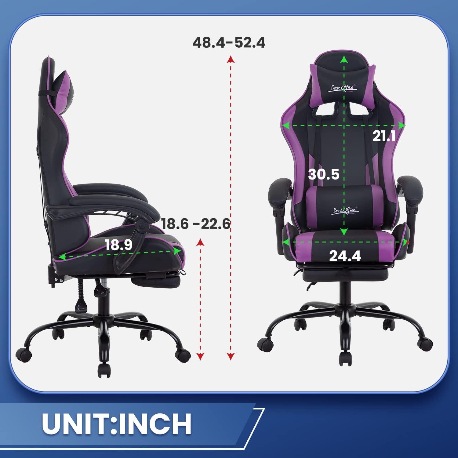 image:imageGaming Chair Office Chair Desk Chair with Footrest Lumbar Support Headrest Armrest Task Rolling Swivel Ergonomic ESports Adjustable PC Gamer Chair WhitePurple