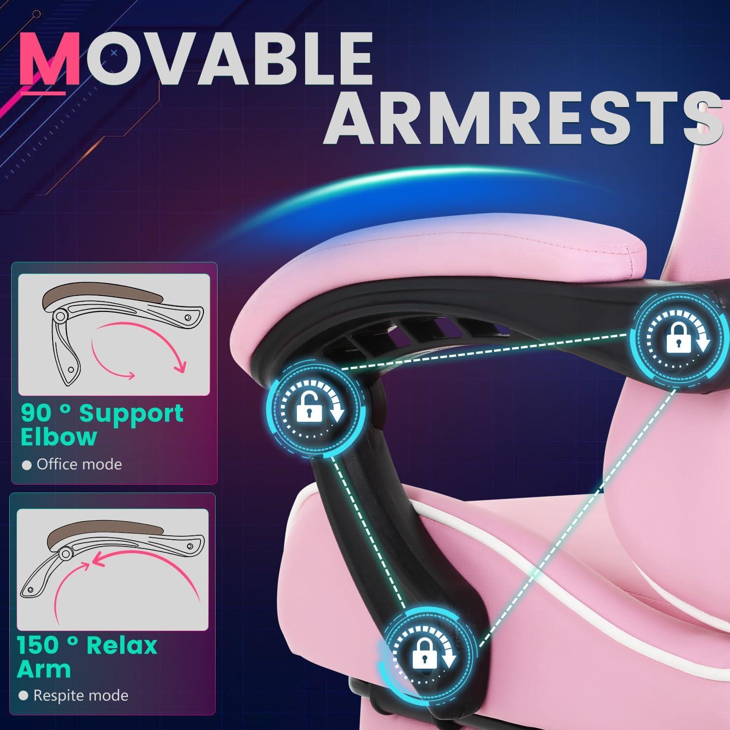 image:imageGaming Chair Office Chair Desk Chair with Footrest Lumbar Support Headrest Armrest Task Rolling Swivel Ergonomic ESports Adjustable PC Gamer Chair WhitePink