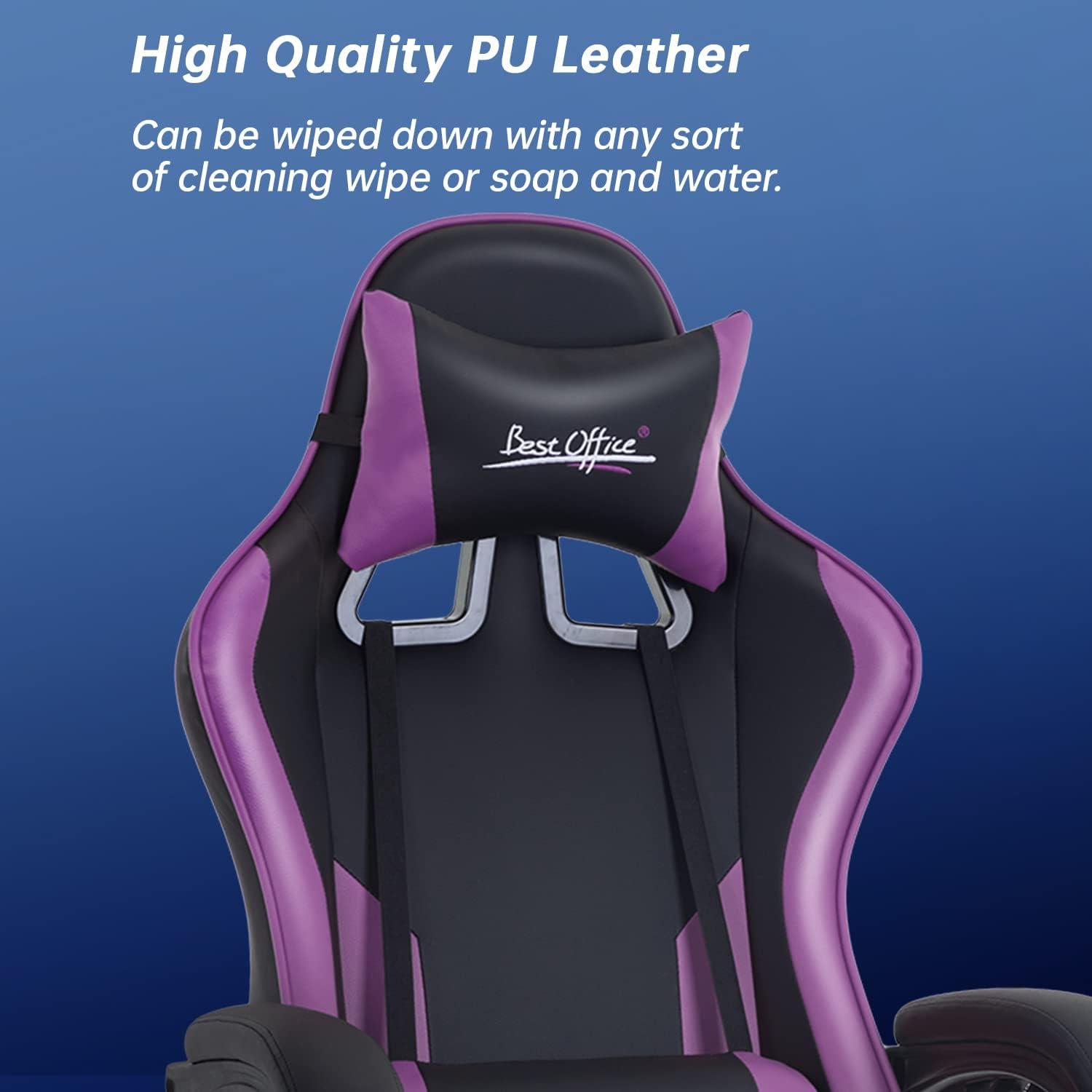 image:imageGaming Chair Office Chair Desk Chair with Footrest Lumbar Support Headrest Armrest Task Rolling Swivel Ergonomic ESports Adjustable PC Gamer Chair WhitePurple