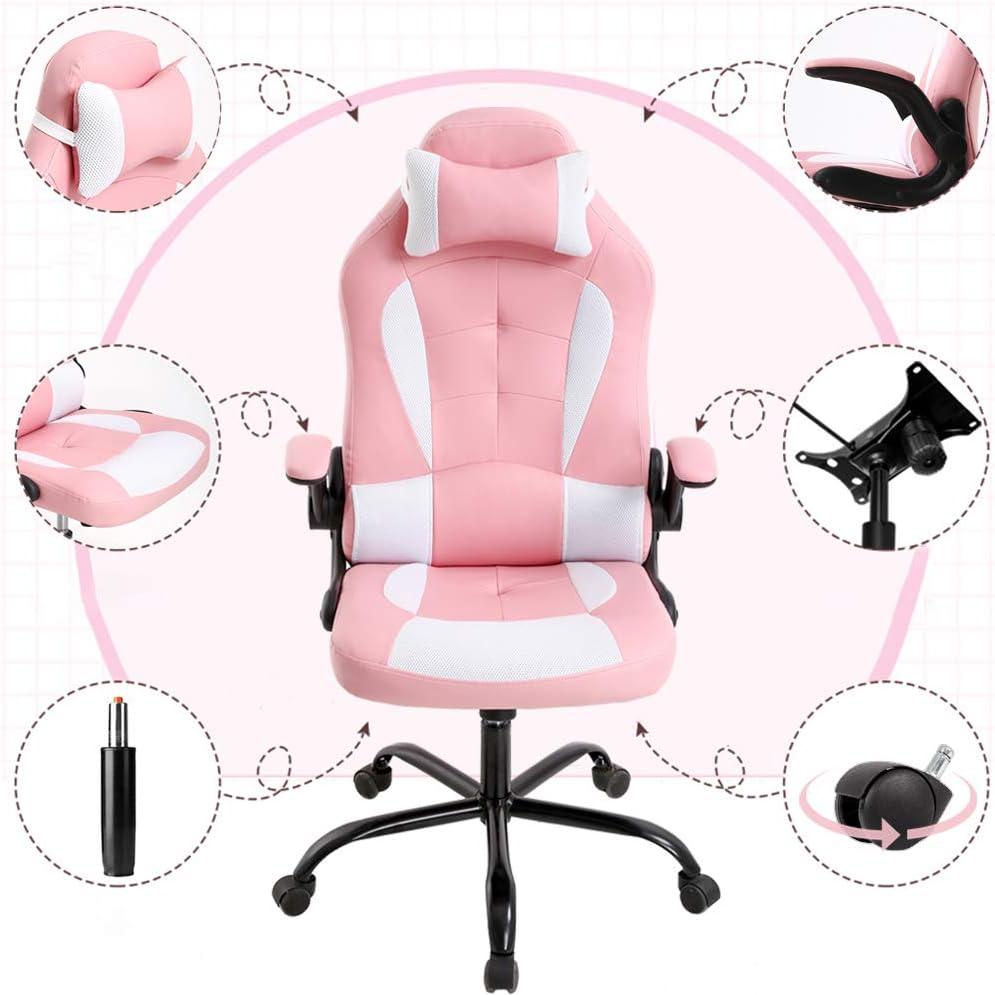 image:imageGaming Chair Office Chair Desk Chair with Footrest Lumbar Support Headrest Armrest Task Rolling Swivel Ergonomic ESports Adjustable PC Gamer Chair WhitePink