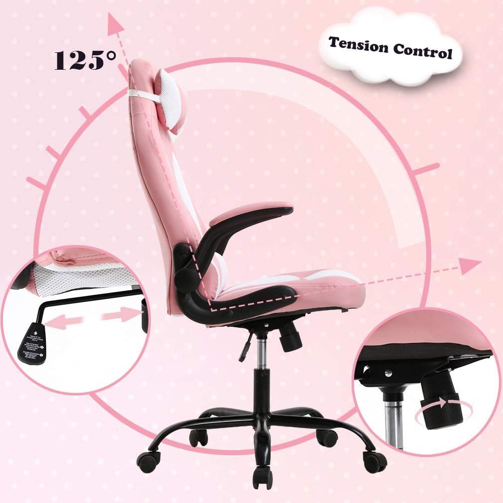 image:imageGaming Chair Office Chair Desk Chair with Footrest Lumbar Support Headrest Armrest Task Rolling Swivel Ergonomic ESports Adjustable PC Gamer Chair WhitePink