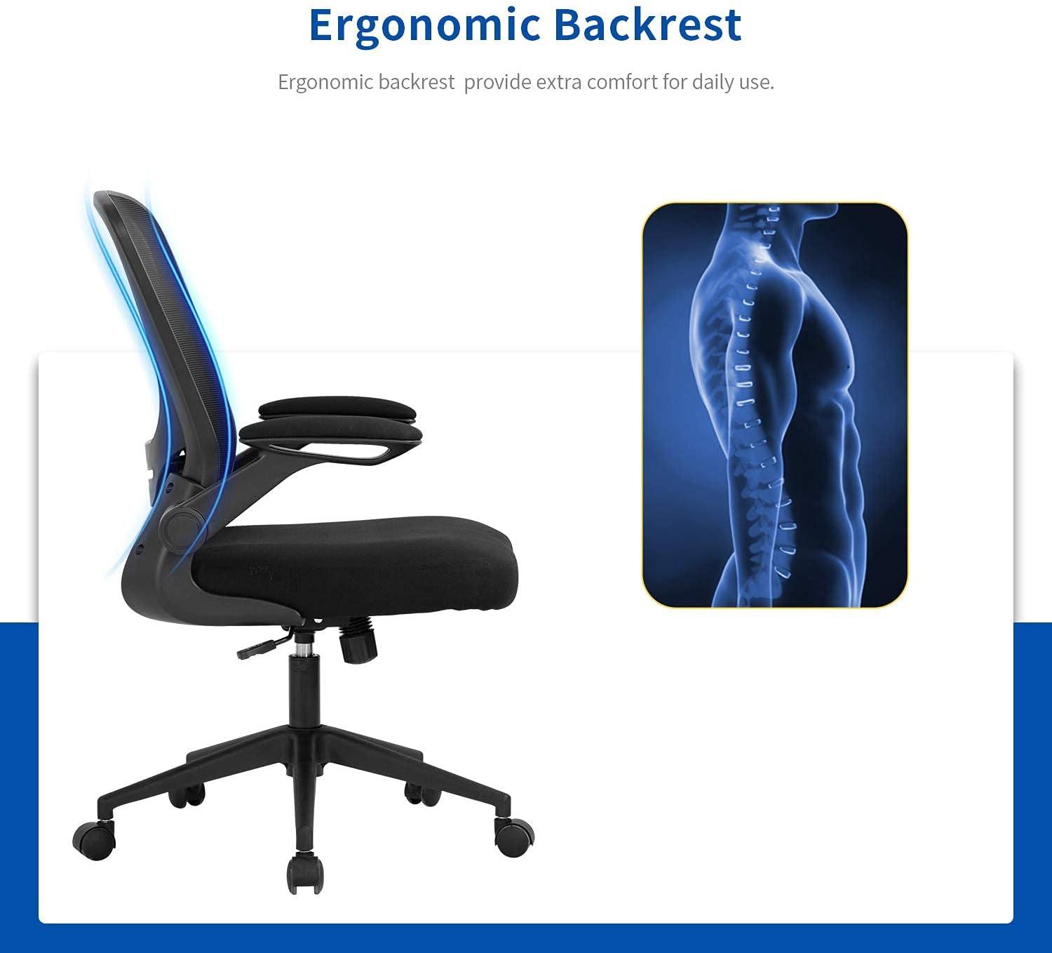 image:imageHome Office Chair Ergonomic Desk Chair Mesh Computer Chair Swivel Rolling Executive Task Chair with Lumbar Support Arms Mid Back Adjustable Chair for Men Adults BlackBlack